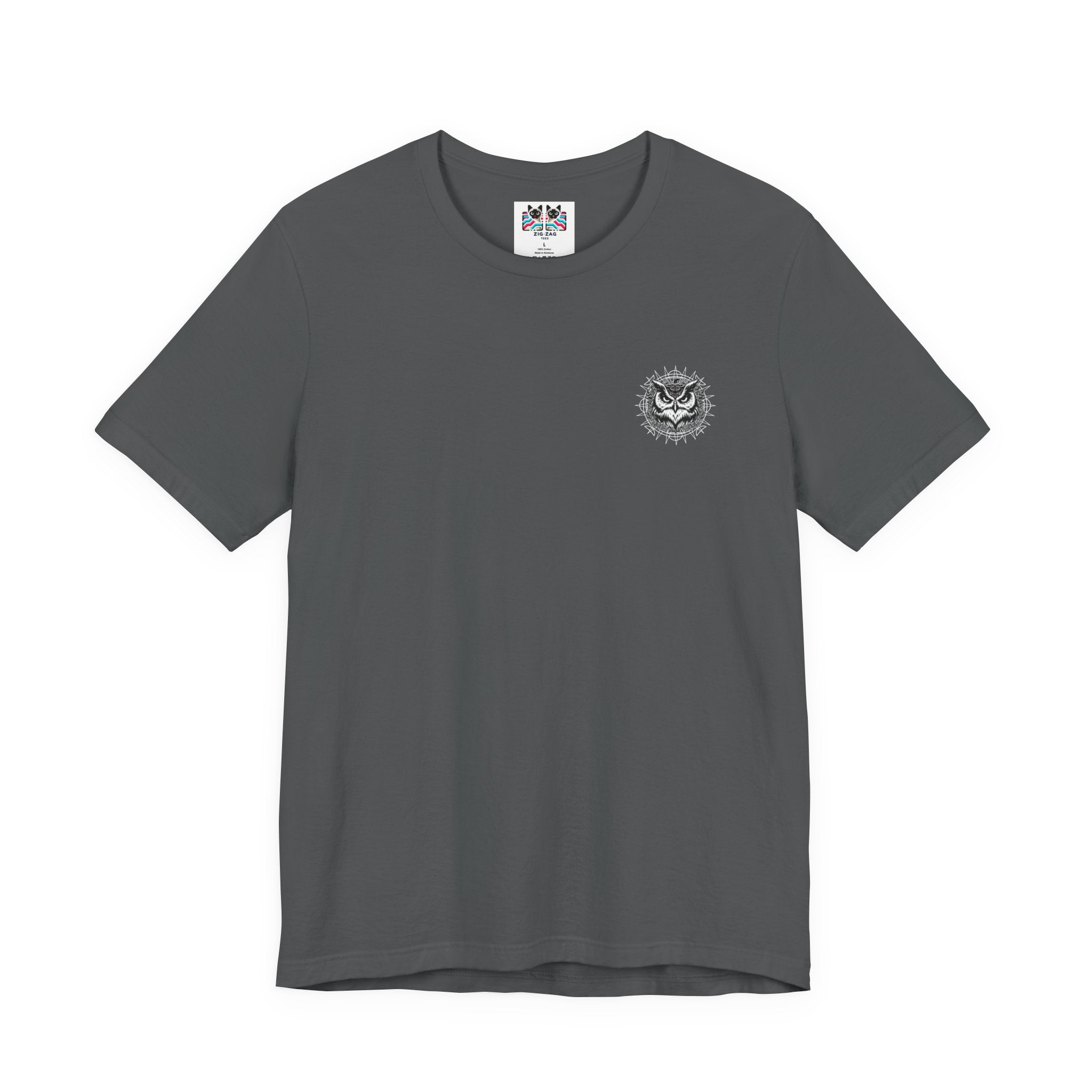 Spirit of Wisdom Owl T-Shirt – Wise Owl with Witch Hat and Medal [White Text]