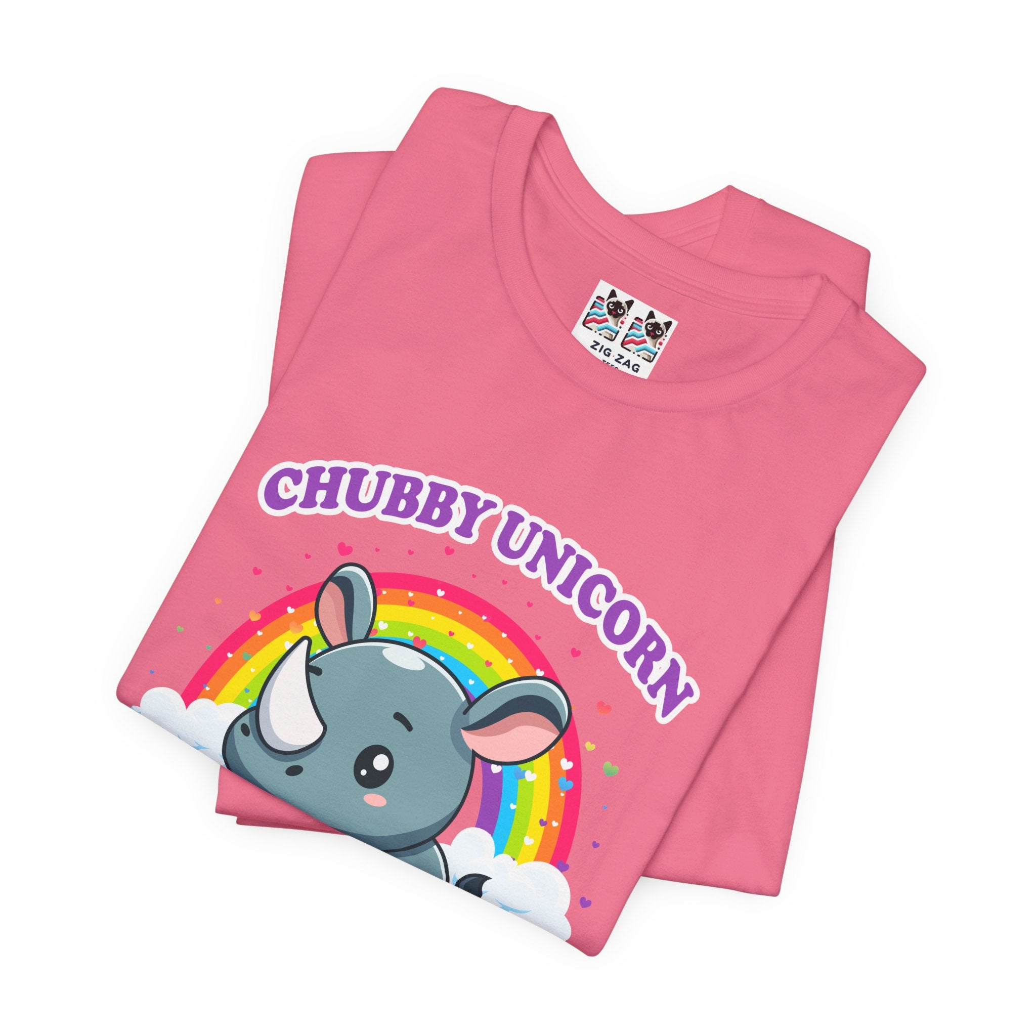 Custom T-Shirt - Chubby Unicorn T-Shirt – Cute Cartoon Rhino with Rainbow Graphic Tee