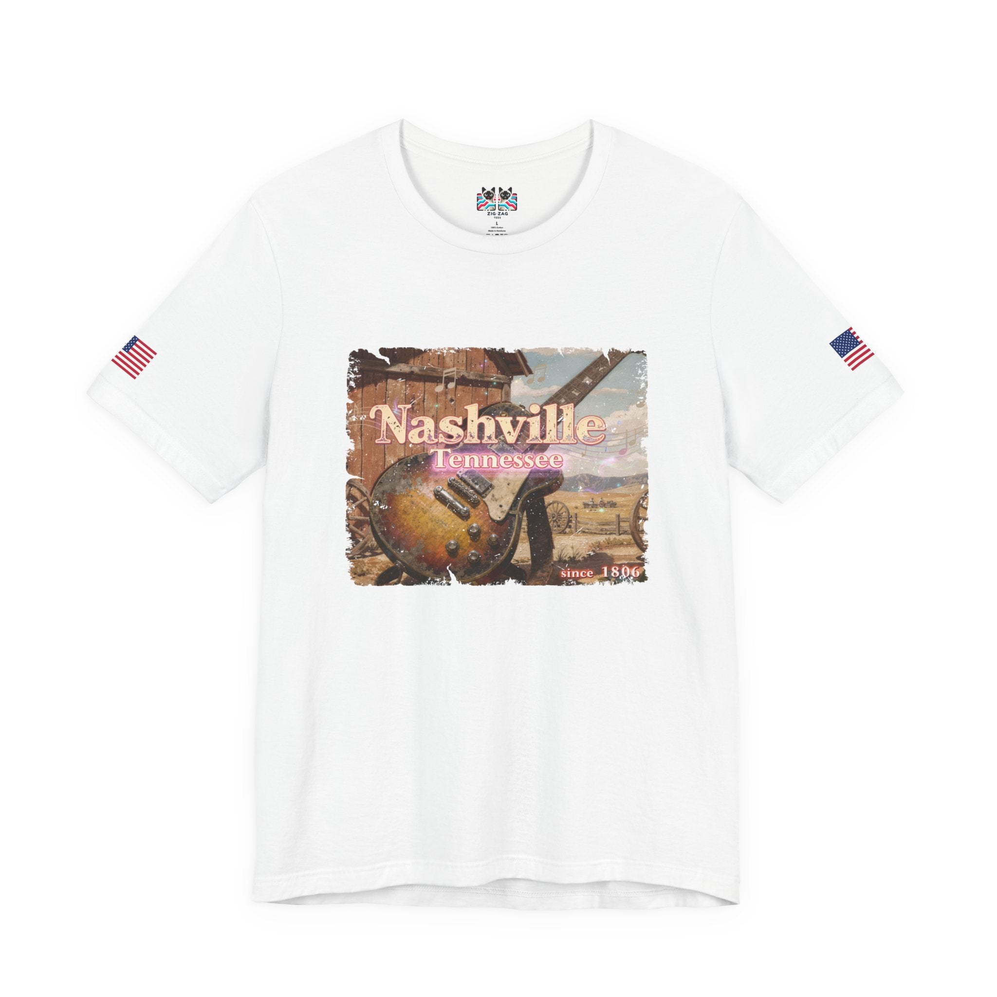 Nashville Tennessee Since 1806 T-Shirt – Distressed Vintage Electric Guitar Western Scene Graphic Tee