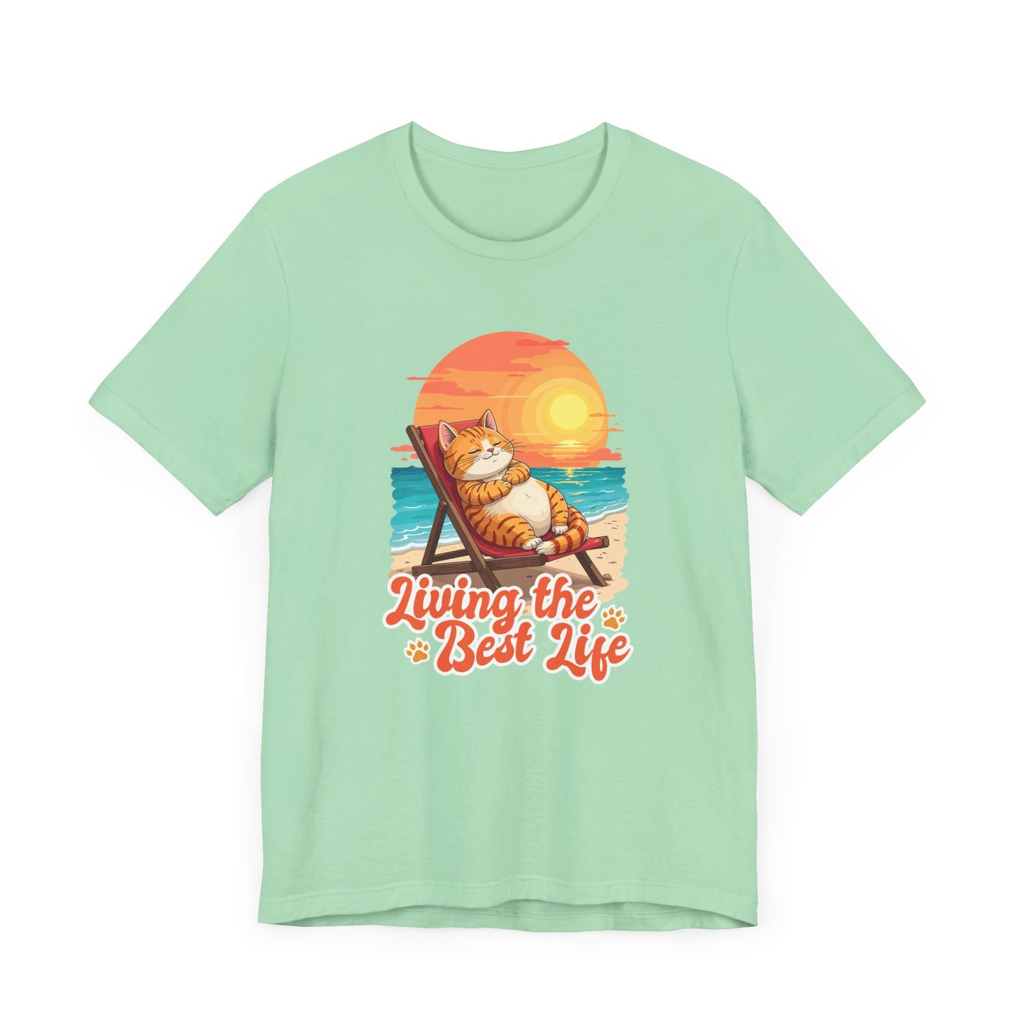 Lazy Life- Living the Best Life – Fat Cat Reclining Chair Beach Sunset Graphic T-Shirt