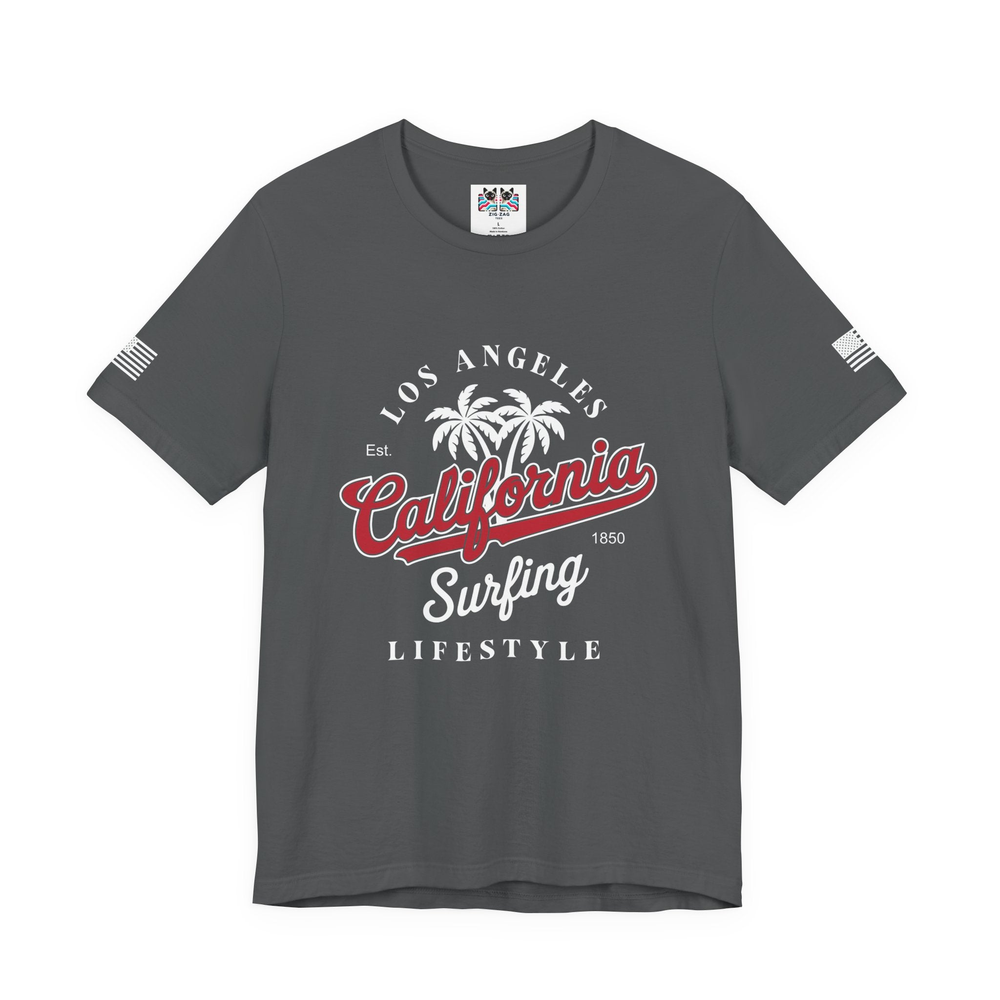 Los Angeles California Surfing Lifestyle T-Shirt – EST 1850 Palm Tree Beach Tee