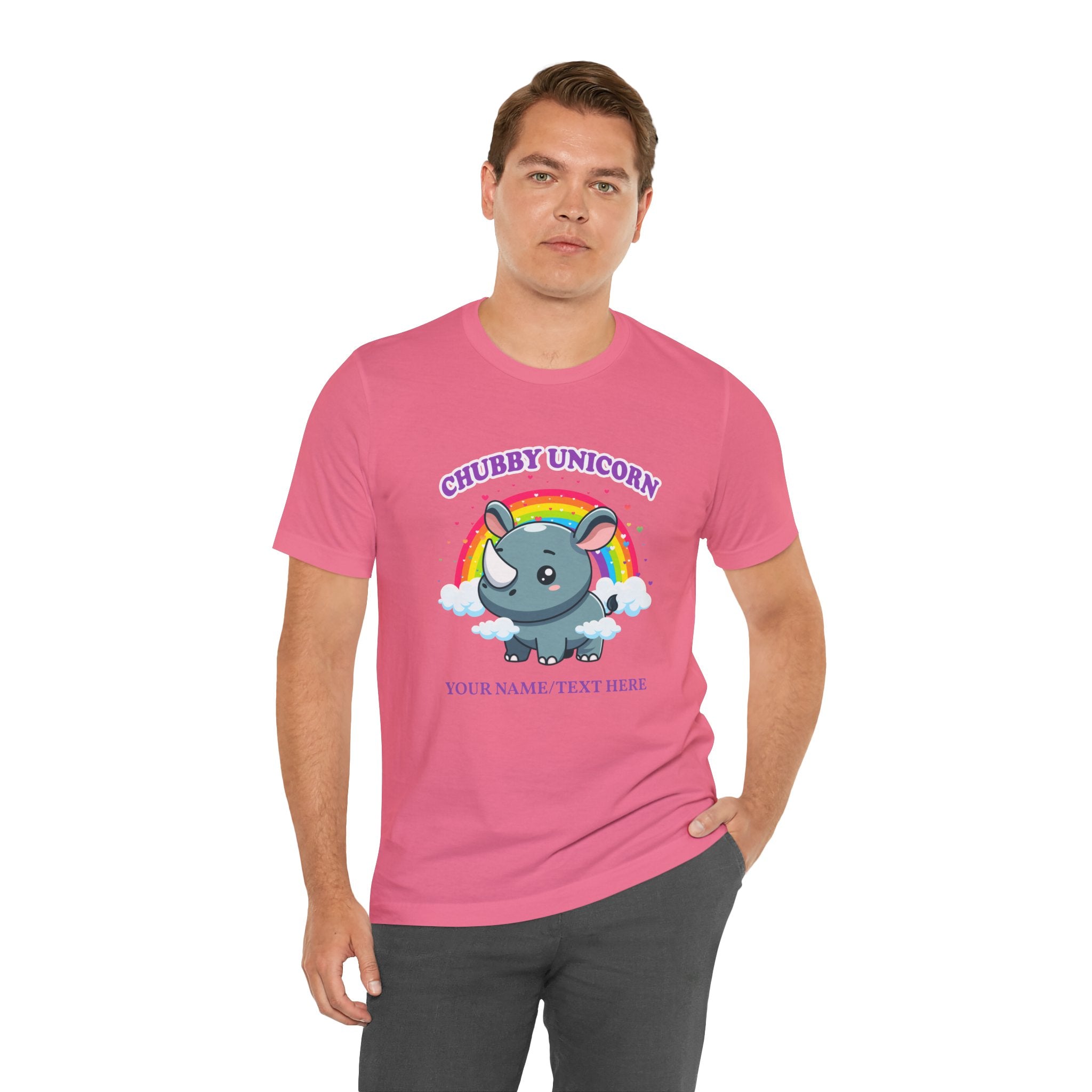 Custom T-Shirt - Chubby Unicorn T-Shirt – Cute Cartoon Rhino with Rainbow Graphic Tee