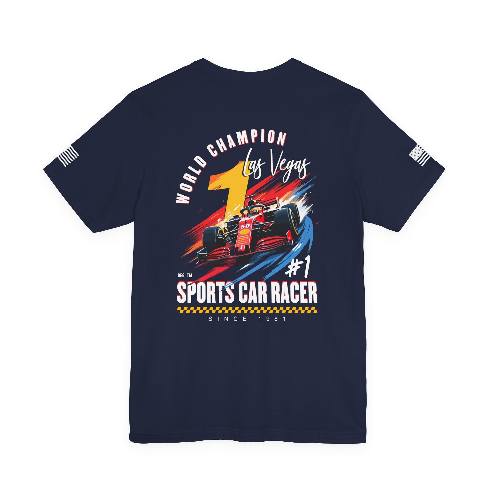Las Vegas World Champion Sports Car Racer Front & Back T-Shirt – Formula Racing Graphic Tee