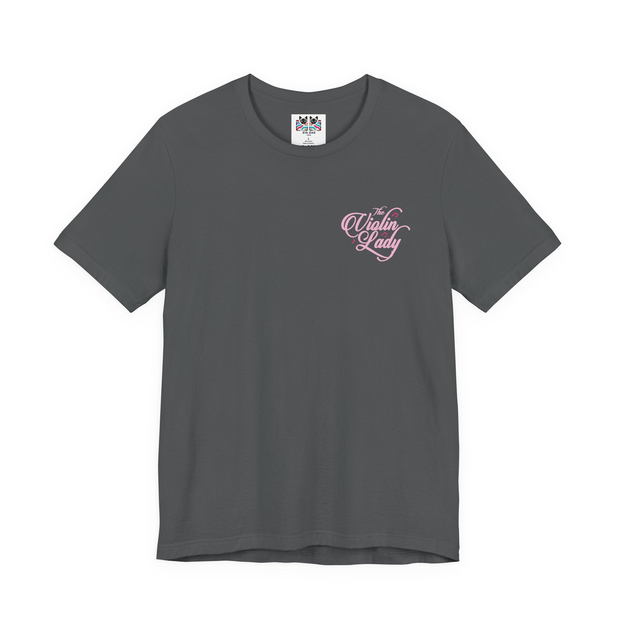 The Violin T-Shirt – Woman in Pink Dress with Flowers and Music Notes
