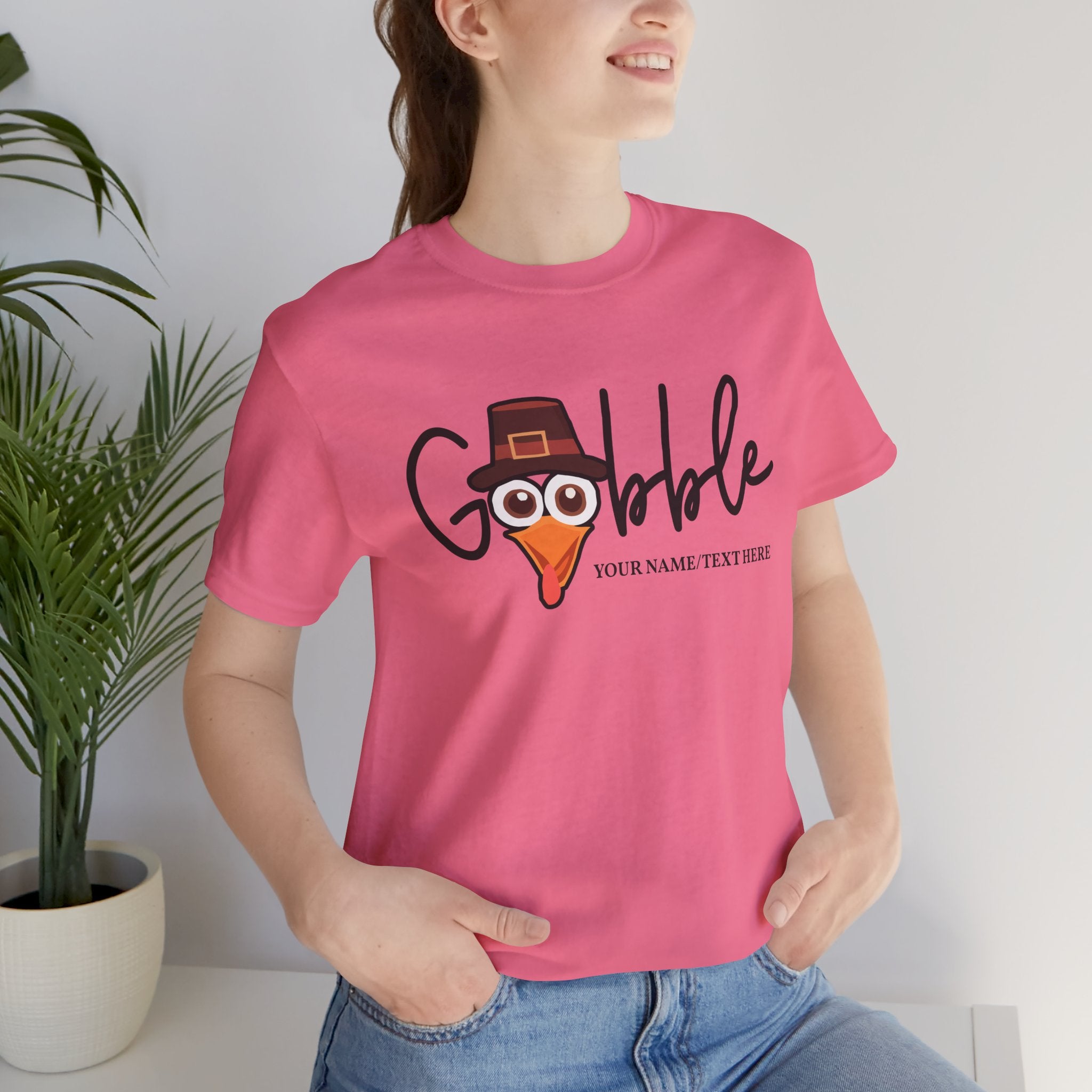 Custom T-Shirt - Gobble Turkey Head Cursive T-Shirt