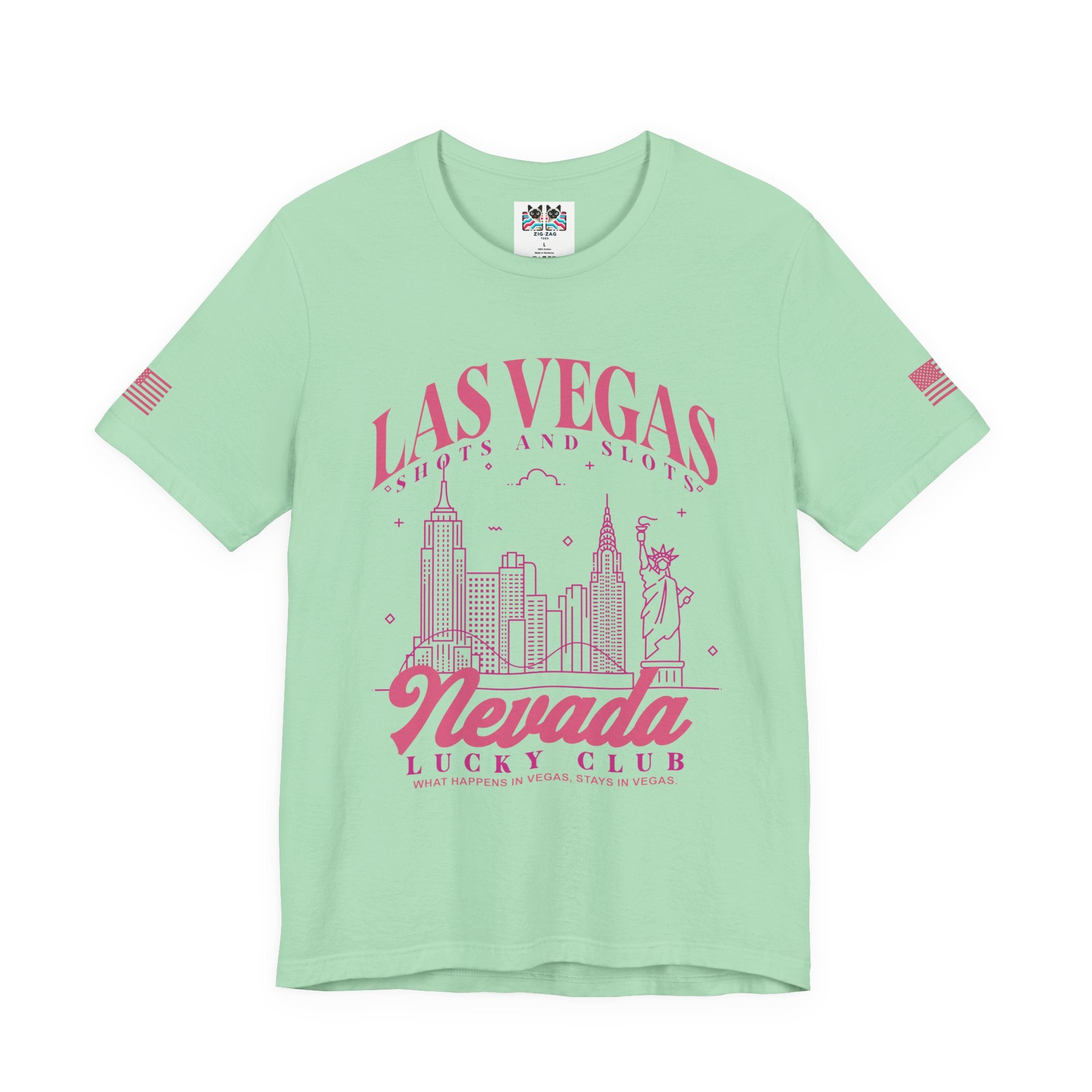 Las Vegas Shots and Slots Nevada Lucky Club T-Shirt – Vegas Skyline Pink Tee