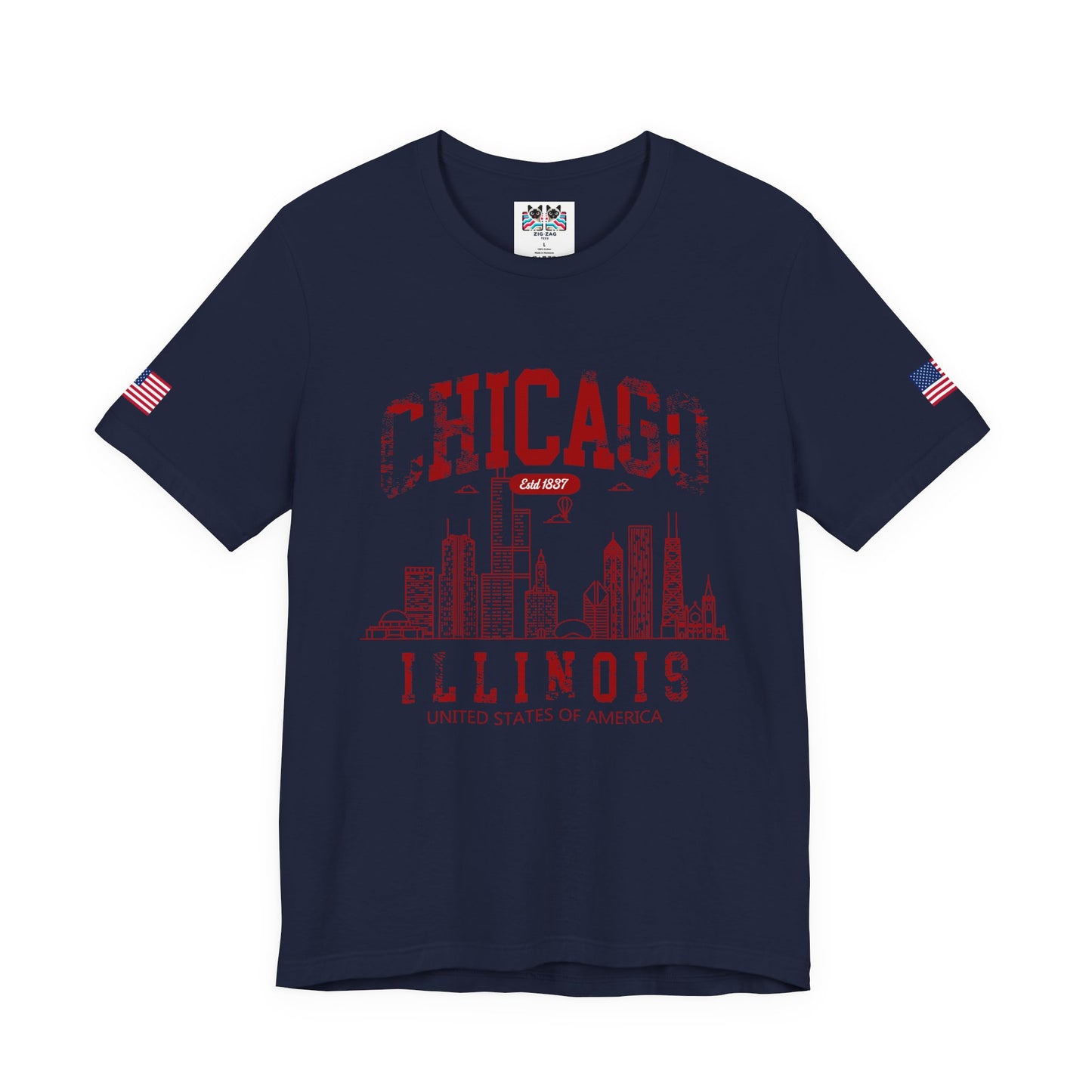 Chicago Illinois Est 1837 T-Shirt - Distressed Vintage Yellow Red Skyline USA