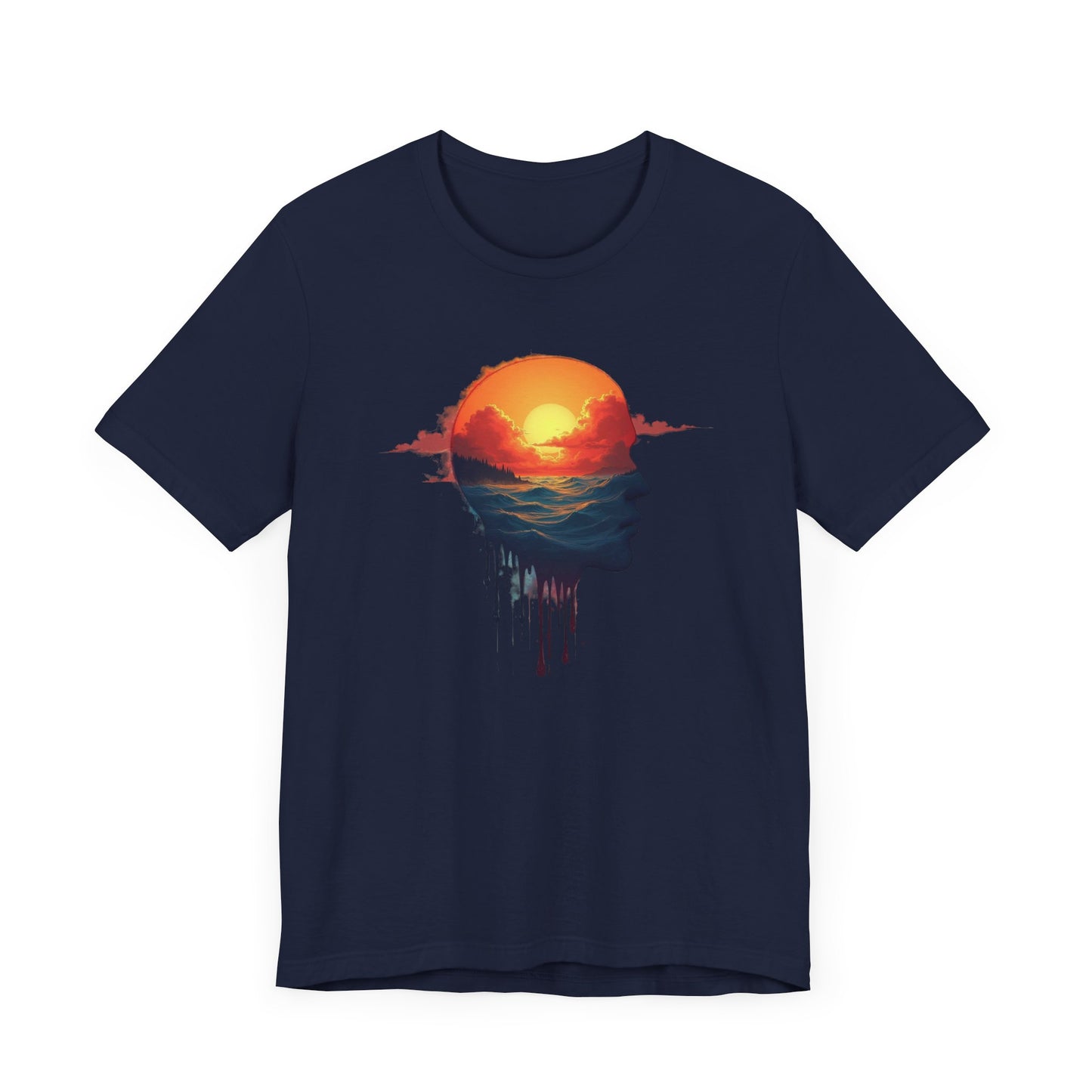 Melting Human Face with Colorful Sunrise and Clouds Beach View Graphic T-Shirt