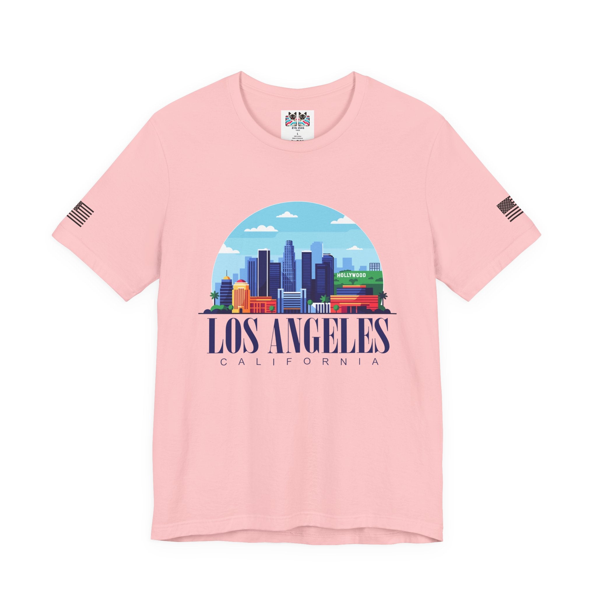 Los Angeles California T-Shirt – Hollywood Sign Colorful Illustrated Skyline Circle Tee