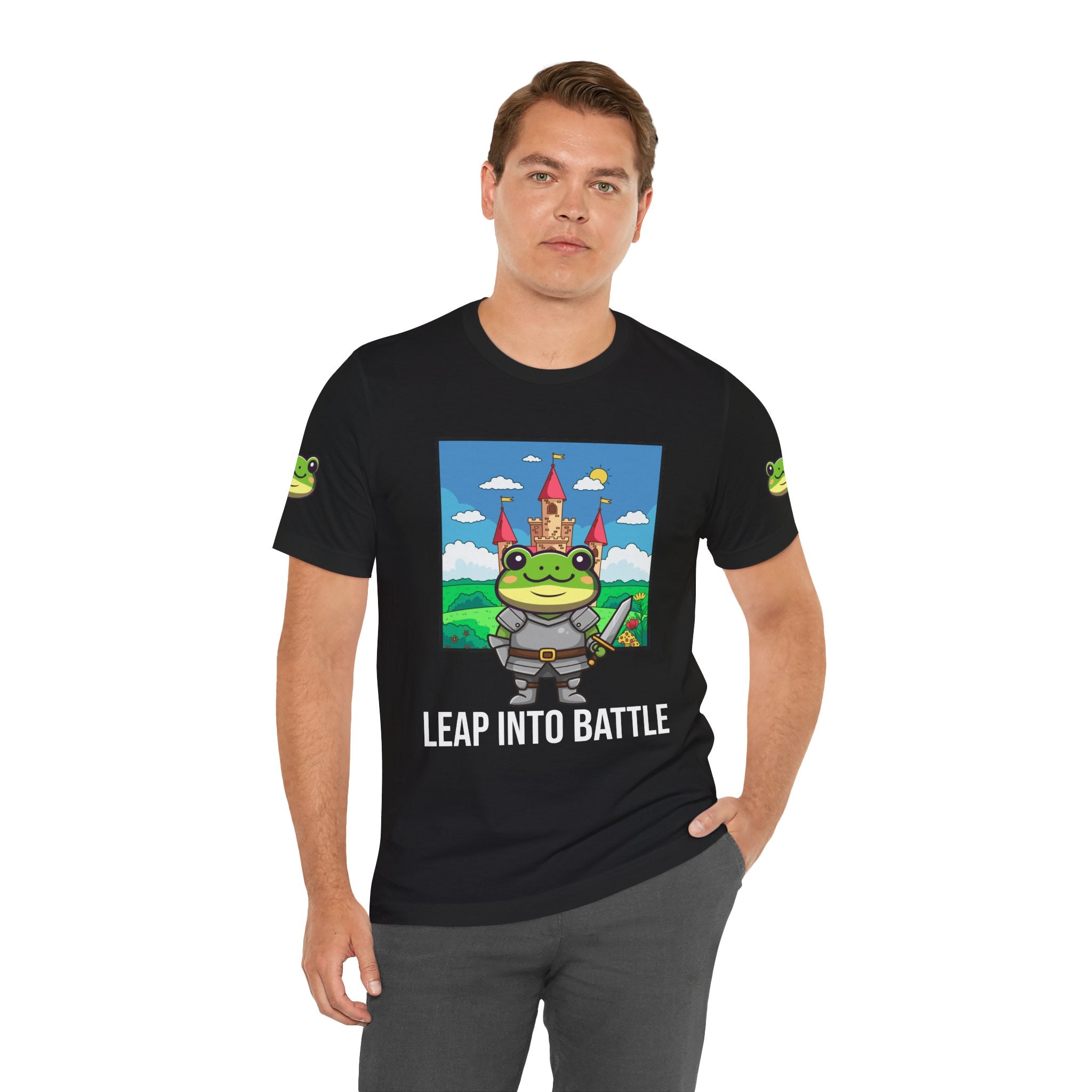 Custom T-Shirt - Knight Frog Castle T-Shirt – Cute Frog Knight Medieval Fantasy Graphic Tee