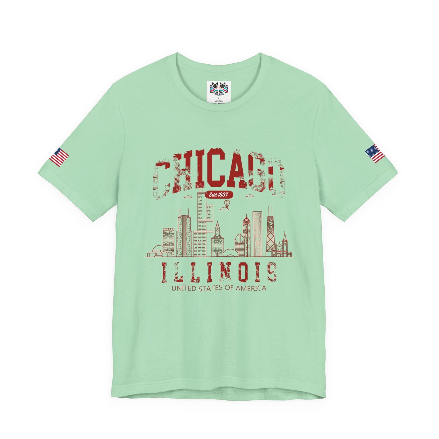 Chicago Illinois Est 1837 T-Shirt - Distressed Vintage Yellow Red Skyline USA