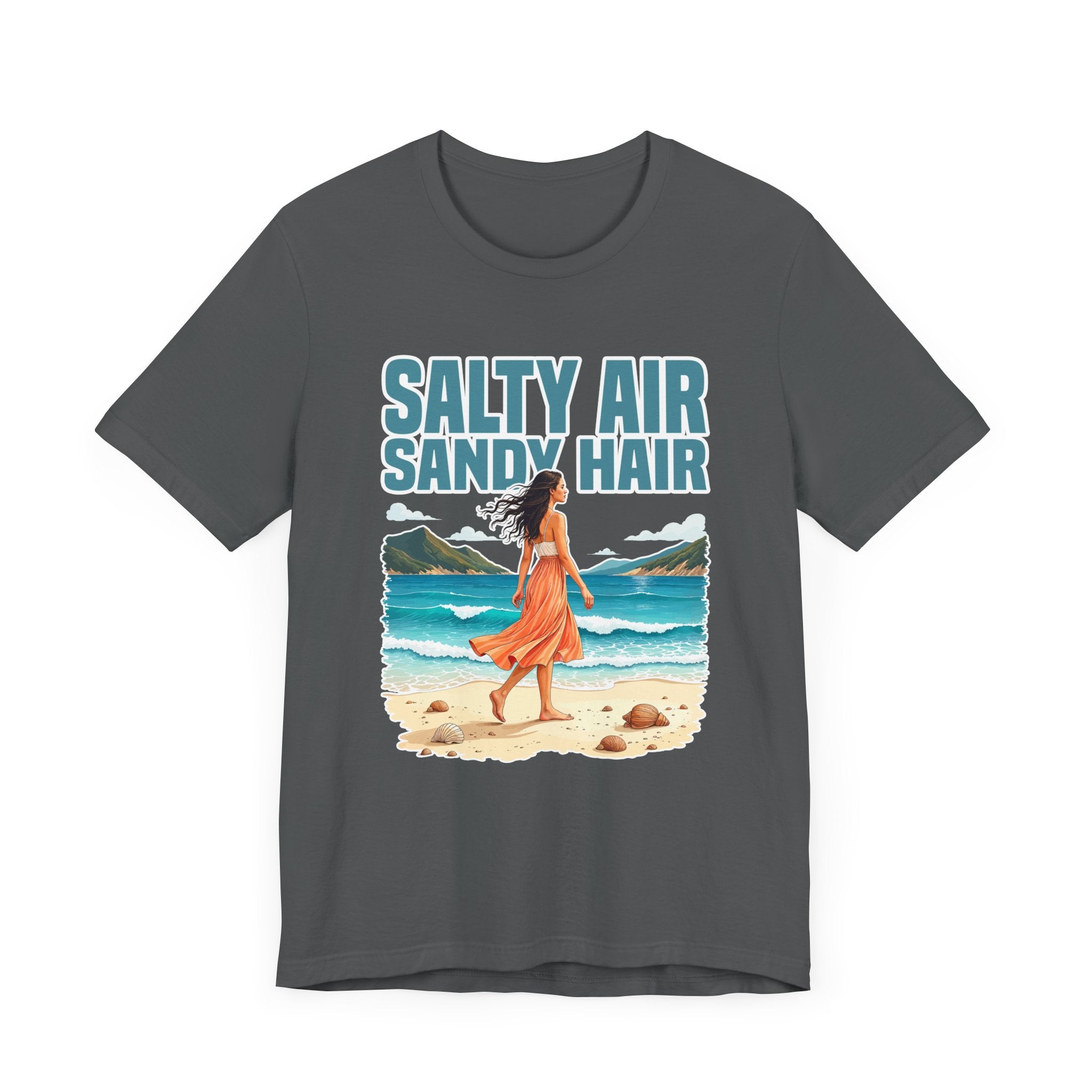 Salty Air Sandy Hair Tee, Beach Babe Shirt, Ocean Mood Graphic Tee, Summer Coastline Top, Coastal Girl Gift Tee