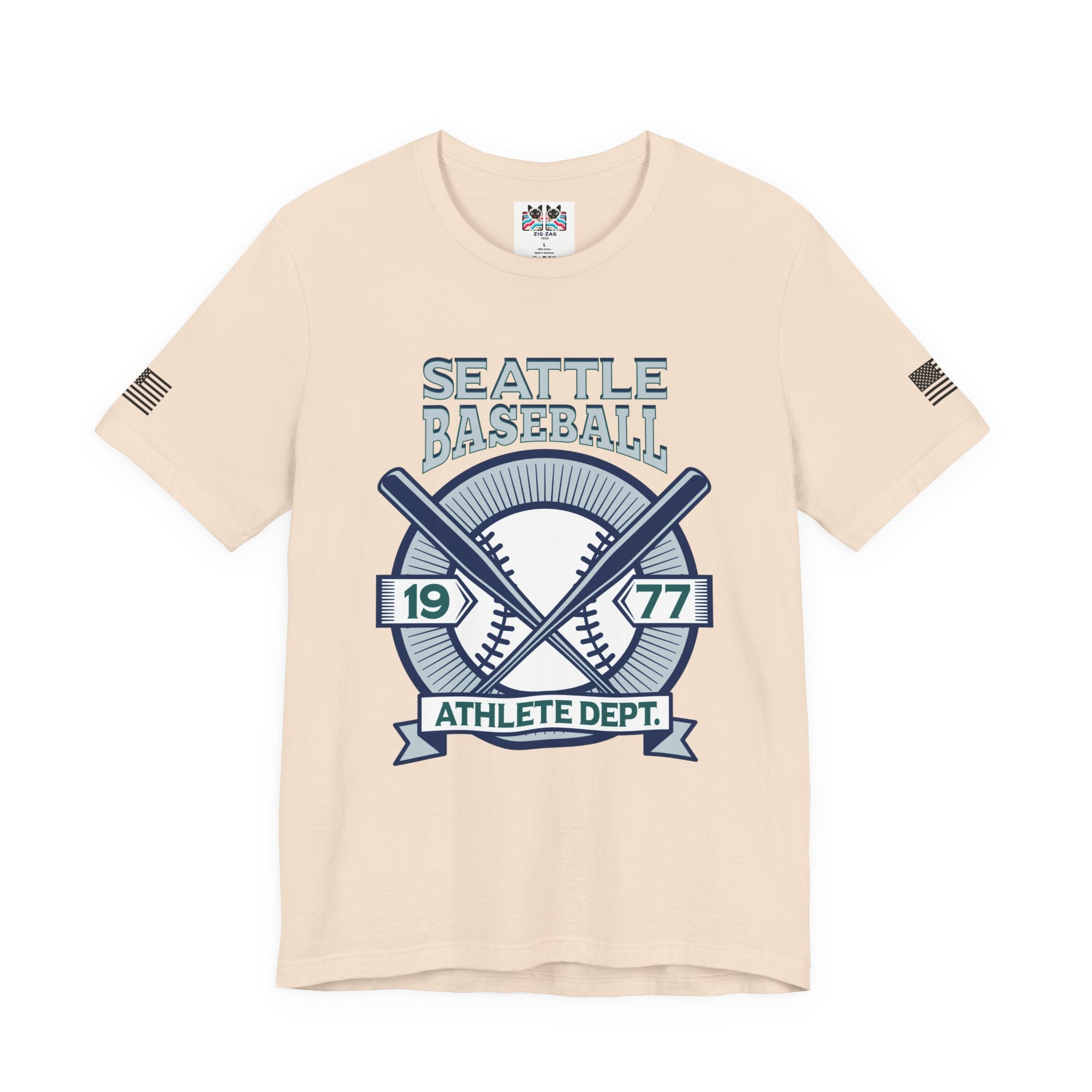 Seattle Baseball 1977 Athlete Dept. Crossed Bats Crest T-Shirt | Seattle Baseball Fan Tee | Retro Sports Graphic Shirt