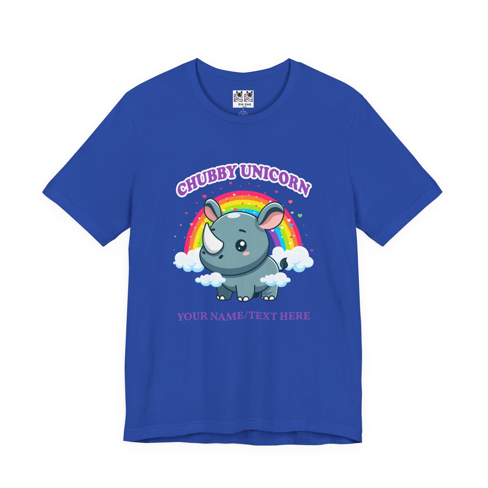 Custom T-Shirt - Chubby Unicorn T-Shirt – Cute Cartoon Rhino with Rainbow Graphic Tee