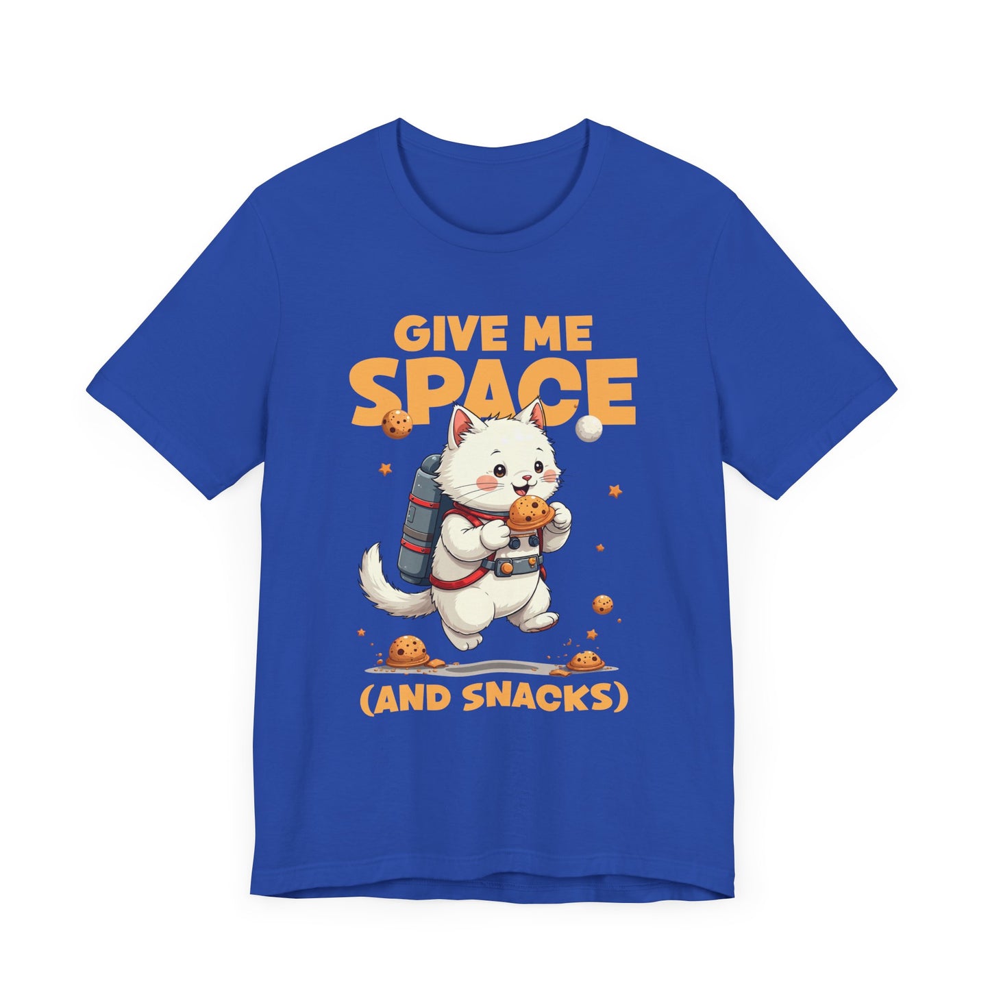 Give Me Space (and Snacks) – Jetpack Cat Walking with Snacks Funny Graphic T-Shirt