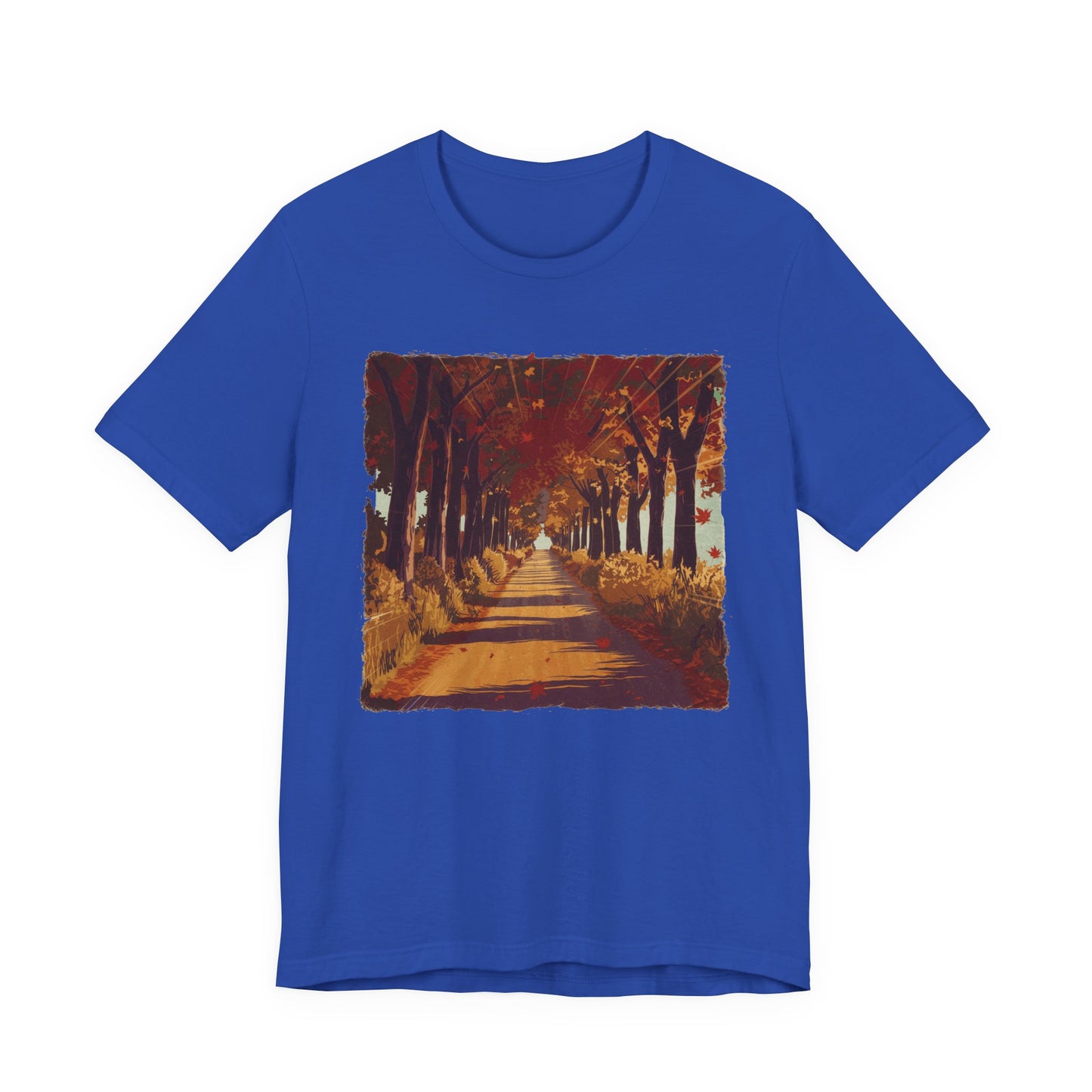 Golden Autumn Glow– Glowing Trees Lining the Road Graphic T-Shirt