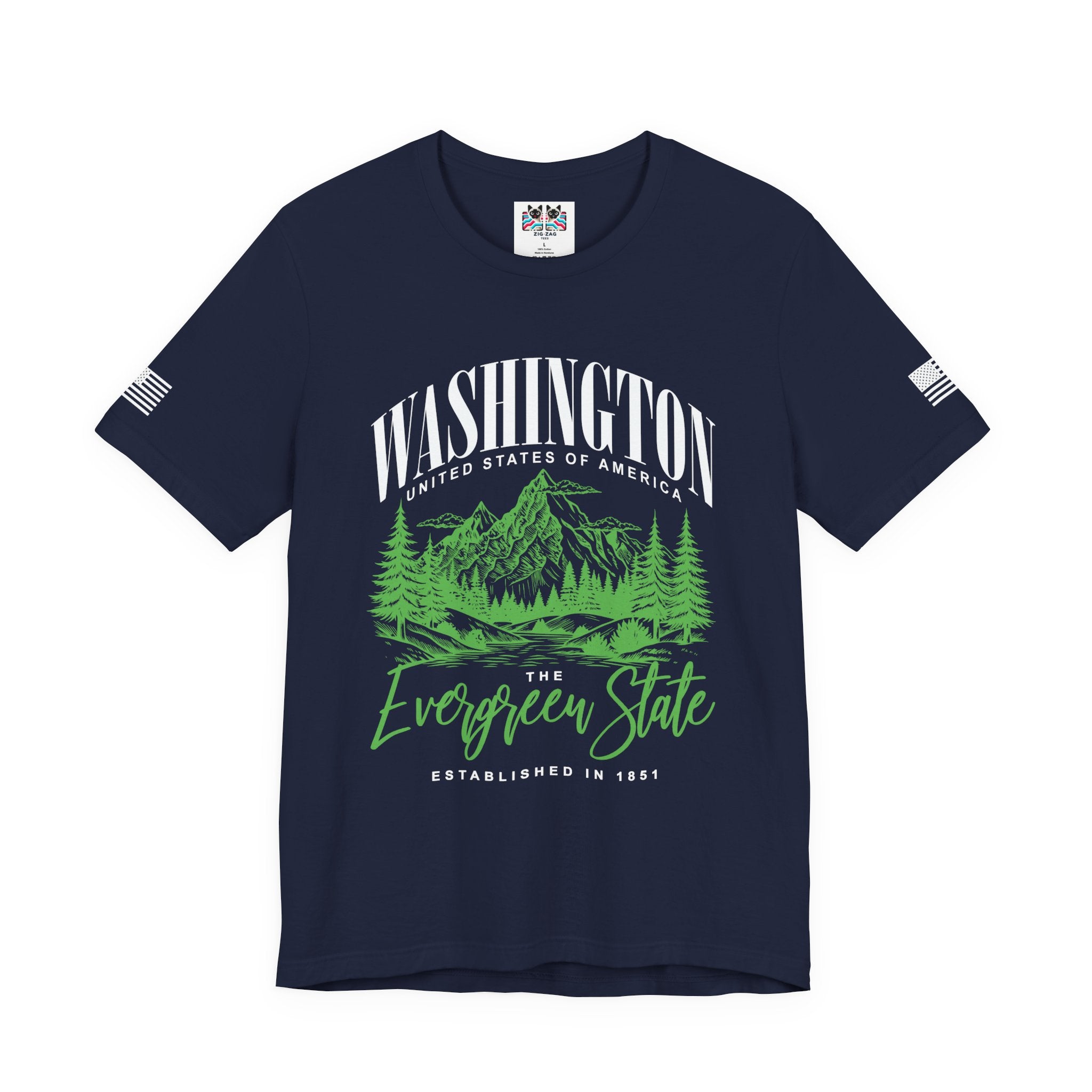 Washington The Evergreen State Mountain & Forest Nature Graphic T-Shirt | USA EST 1851 Pacific Northwest Tee
