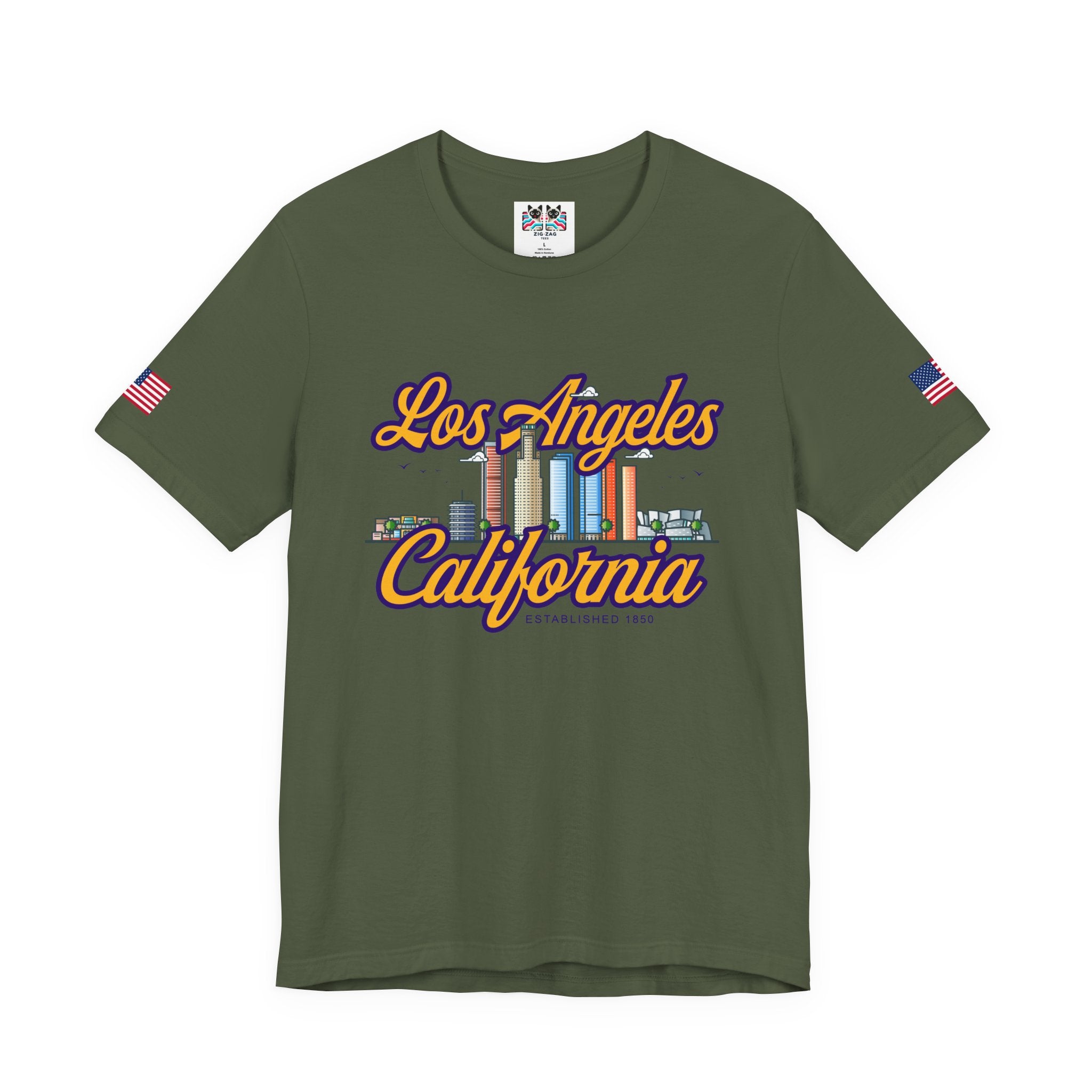 Los Angeles California Established 1850 T-Shirt – Downtown Skyline Script Graphic Tee