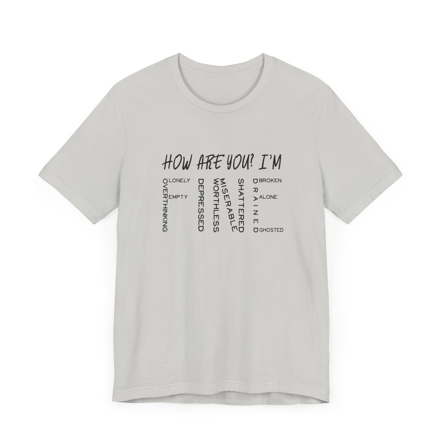 How Are You? I'm Fine Graphic Statement Tee for Mental Health Awareness and Emotional Honesty Advocates