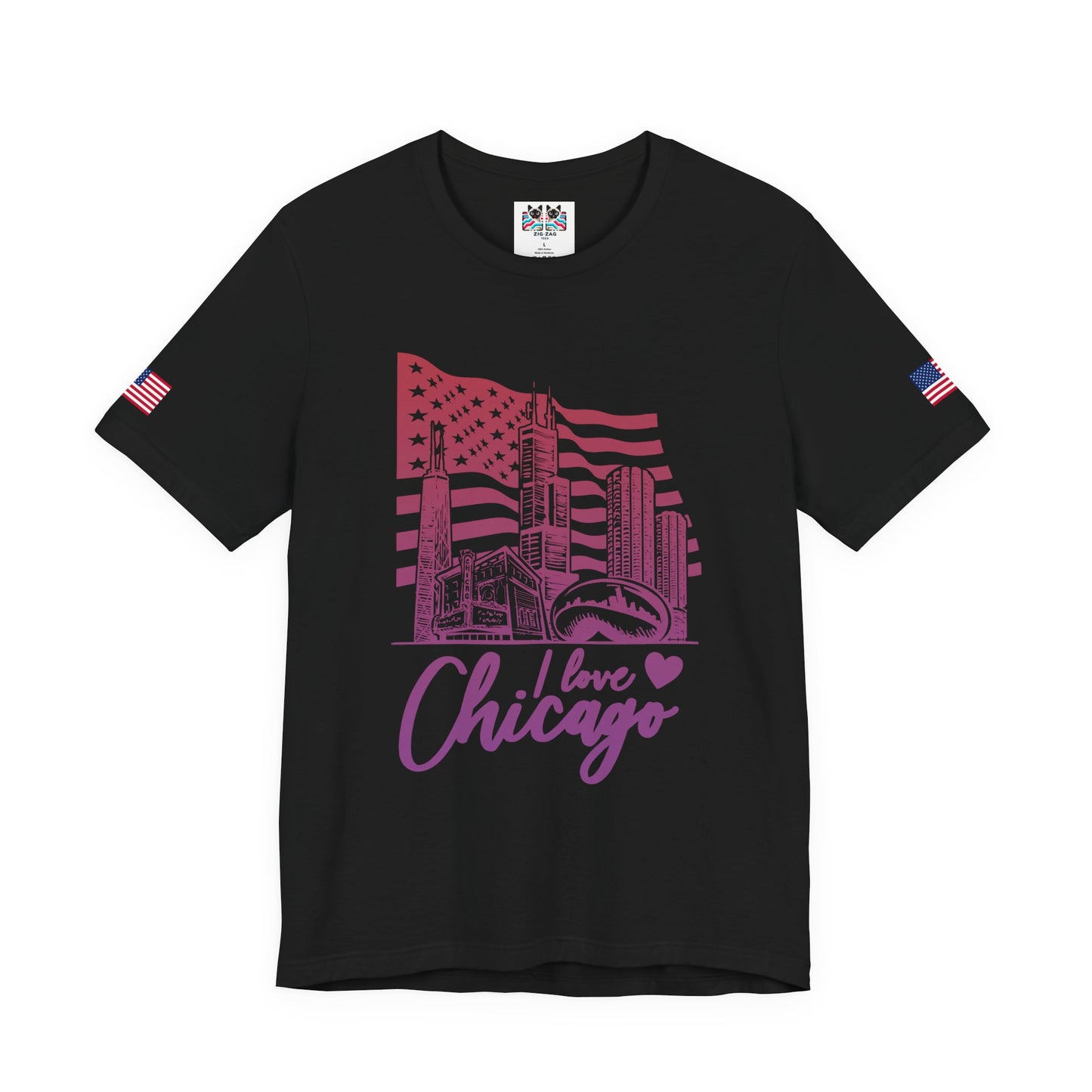 I Love Chicago T-Shirt - Chicago Flag Heart Purple Script Illinois City Pride
