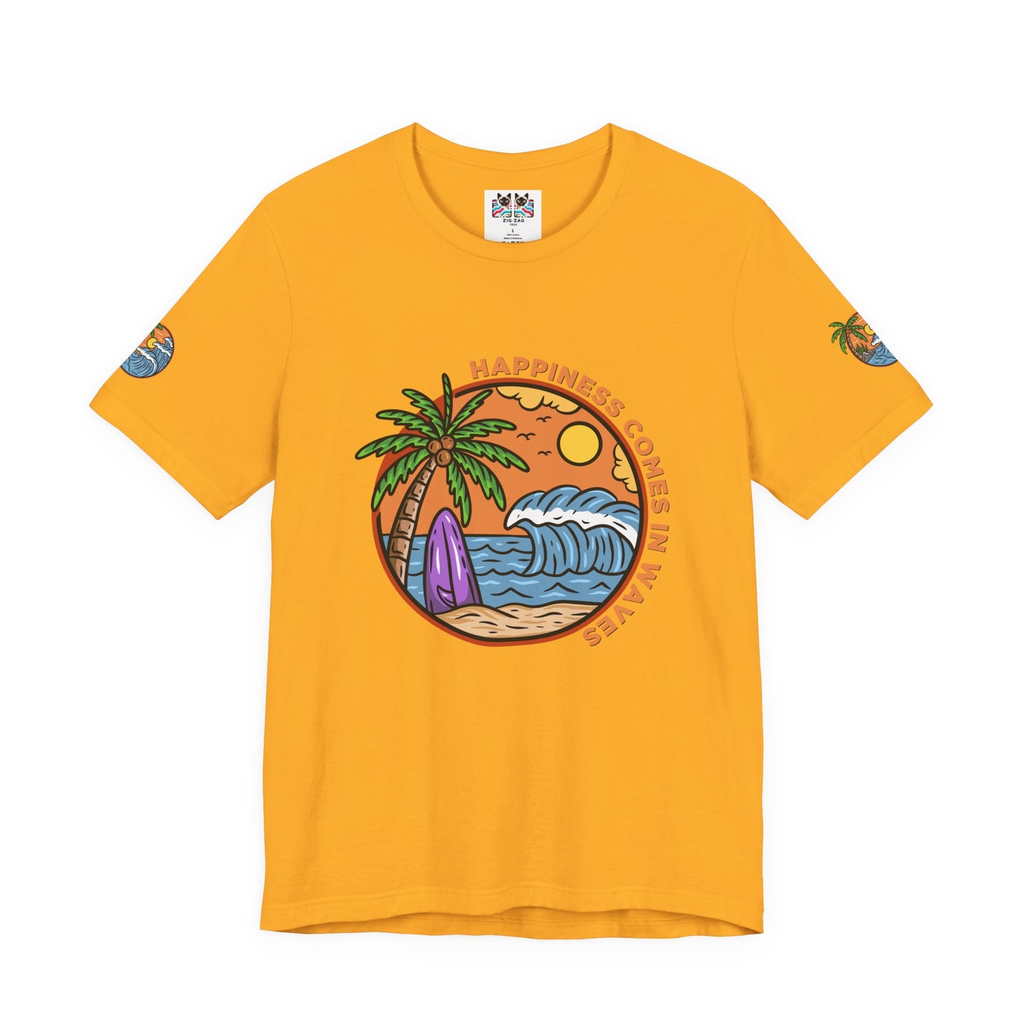 Happiness Comes in Waves T-Shirt – Beach Surf Palm Tree Ocean Graphic Tee
