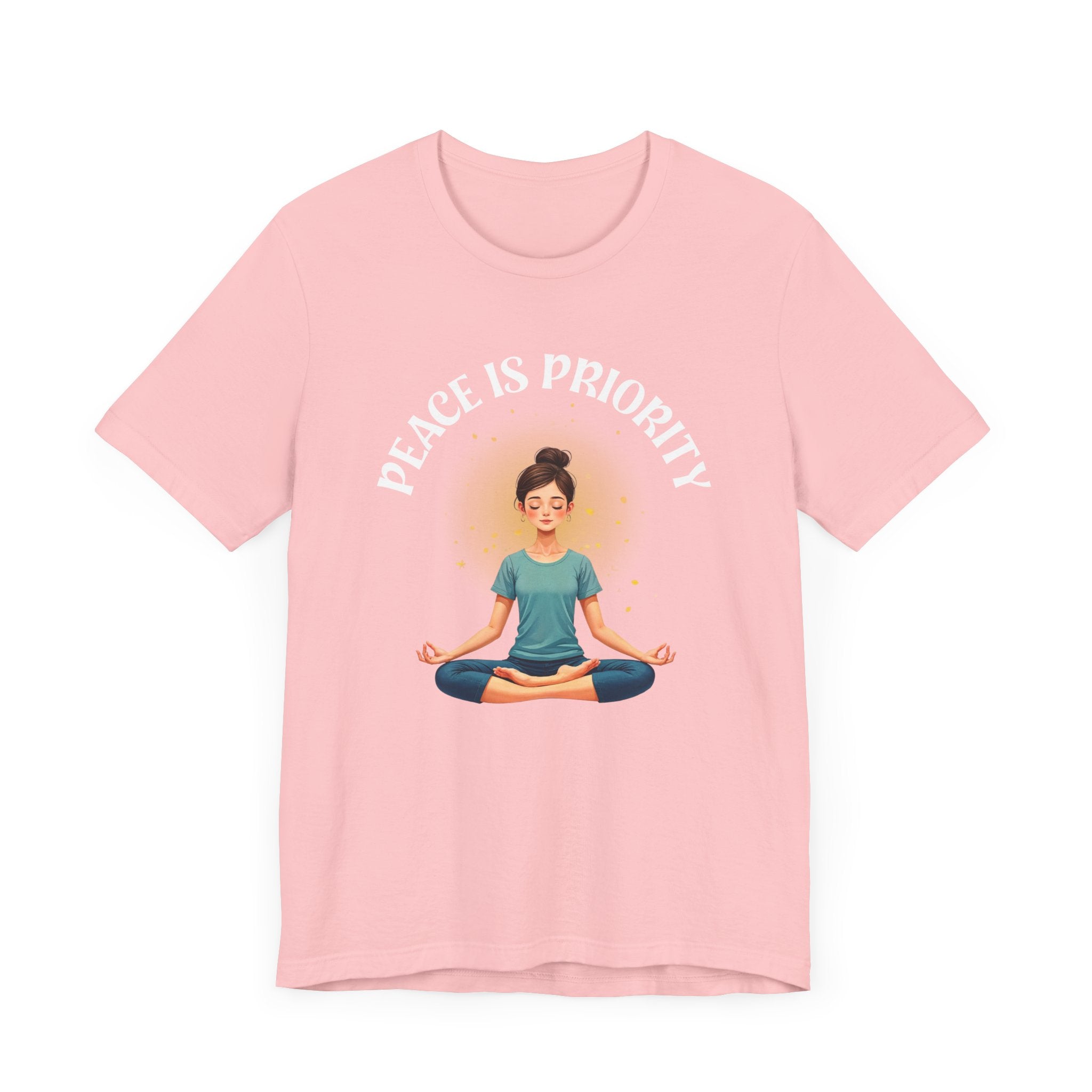 Peace Is Priority – Meditating Woman with Glowing Aura Graphic T-Shirt