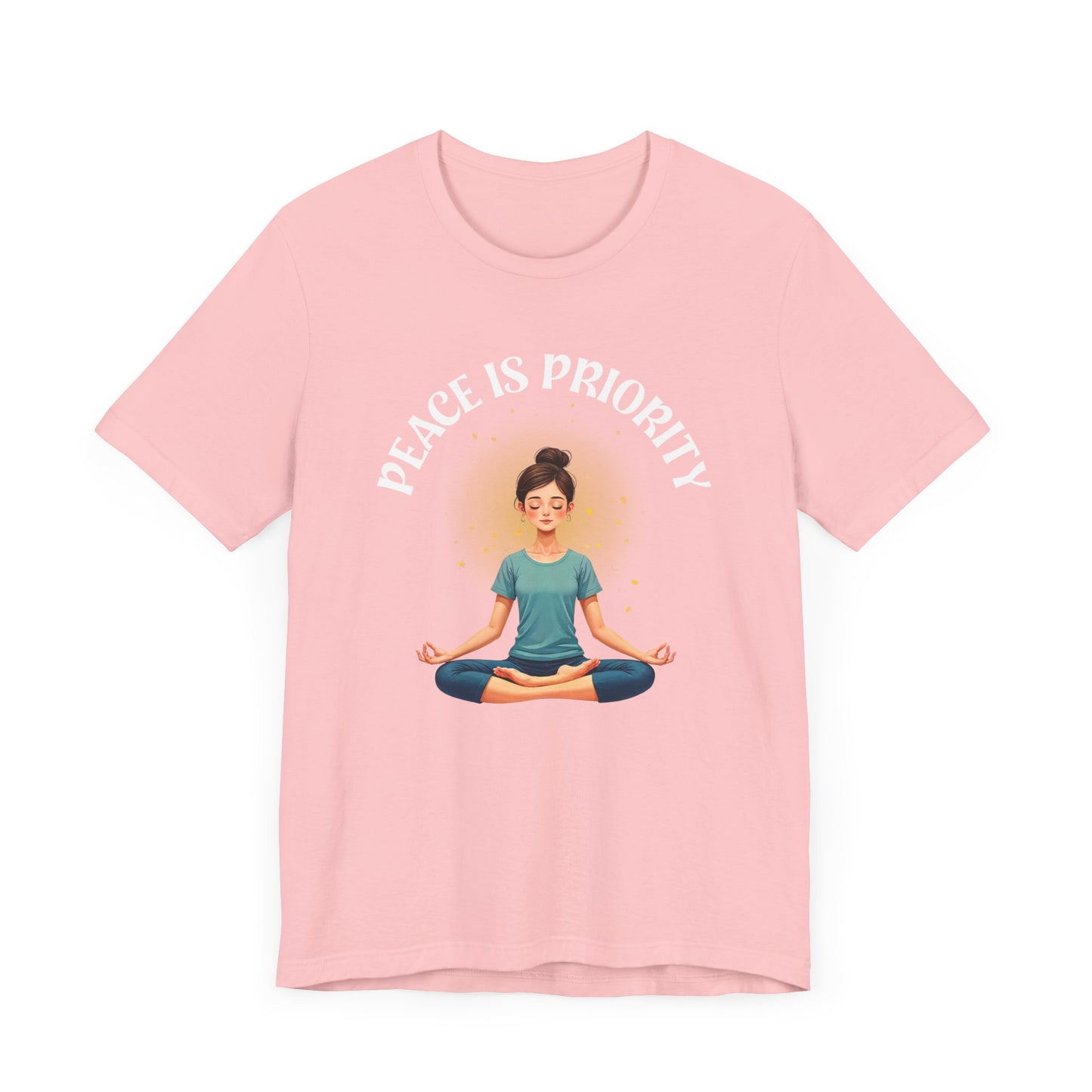 Peace Is Priority – Meditating Woman with Glowing Aura Graphic T-Shirt