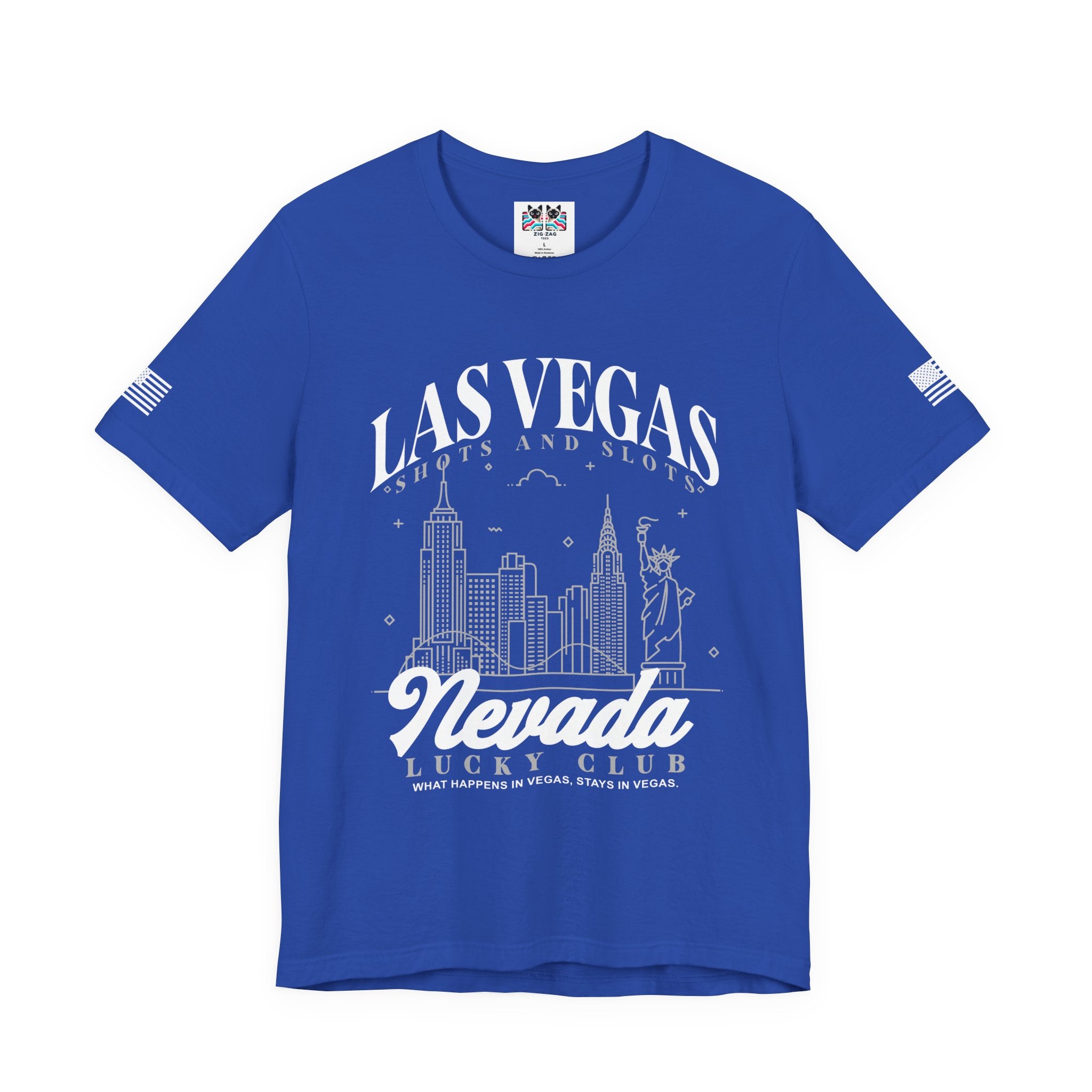 Las Vegas Shots and Slots Nevada Lucky Club Men's T-Shirt – Vegas Skyline Black Tee