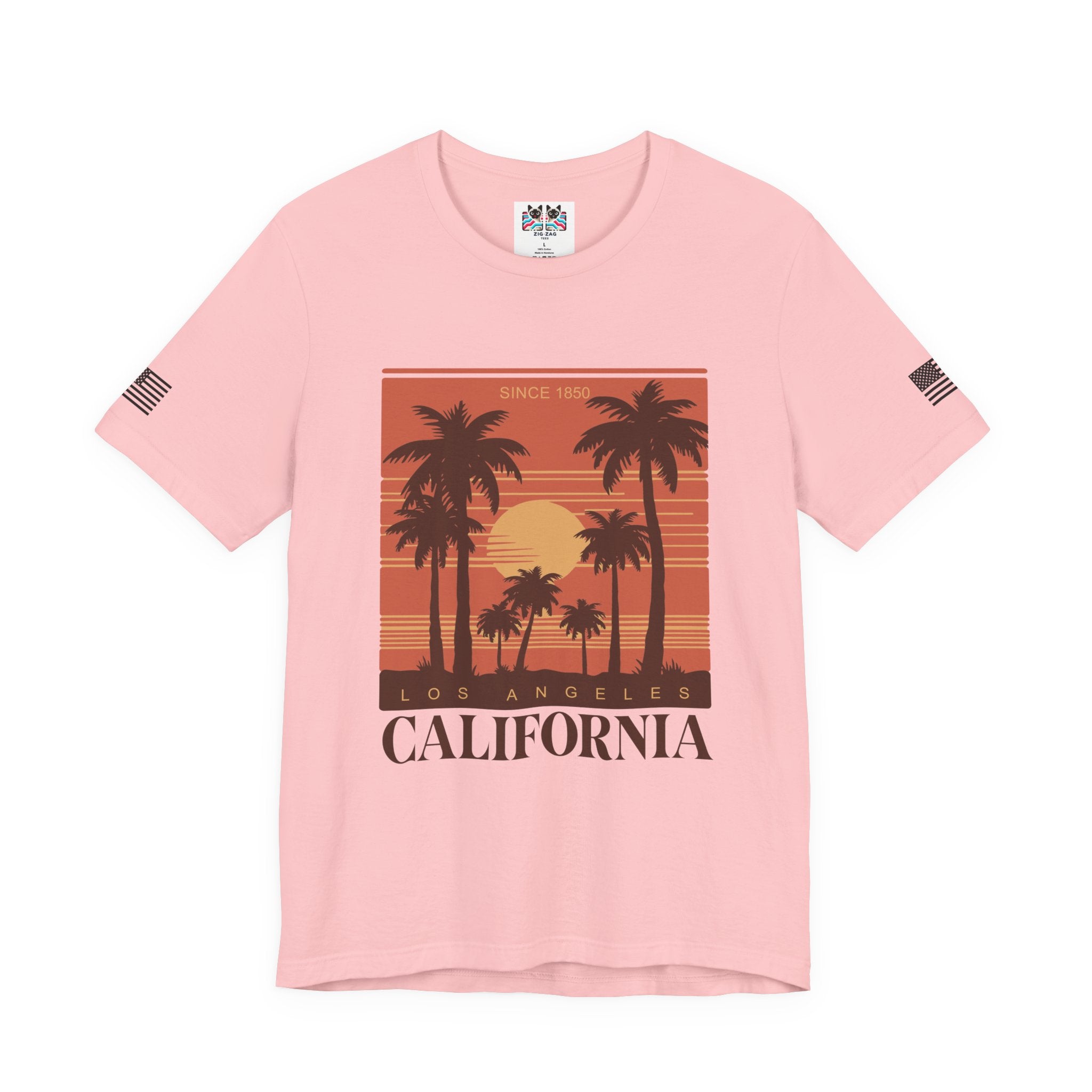 Los Angeles California Since 1850 T-Shirt – Retro Warm Sunset Palm Tree Square Tee