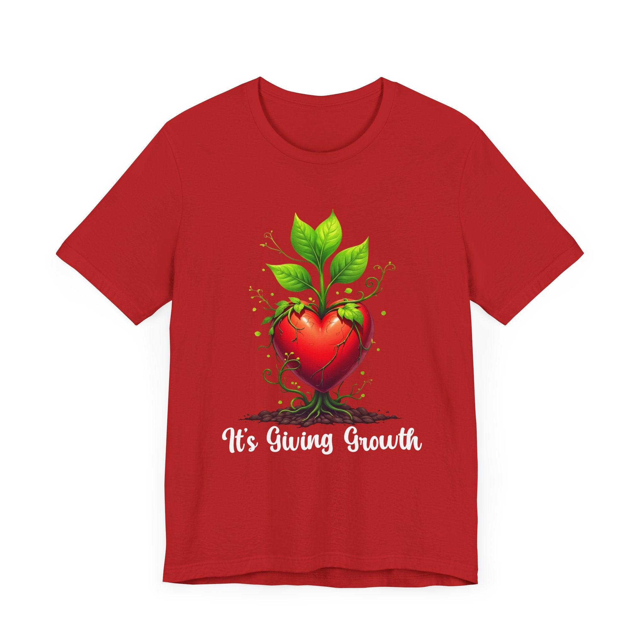 It's Giving Growth – Plant with Red Heart Trunk Graphic T-Shirt