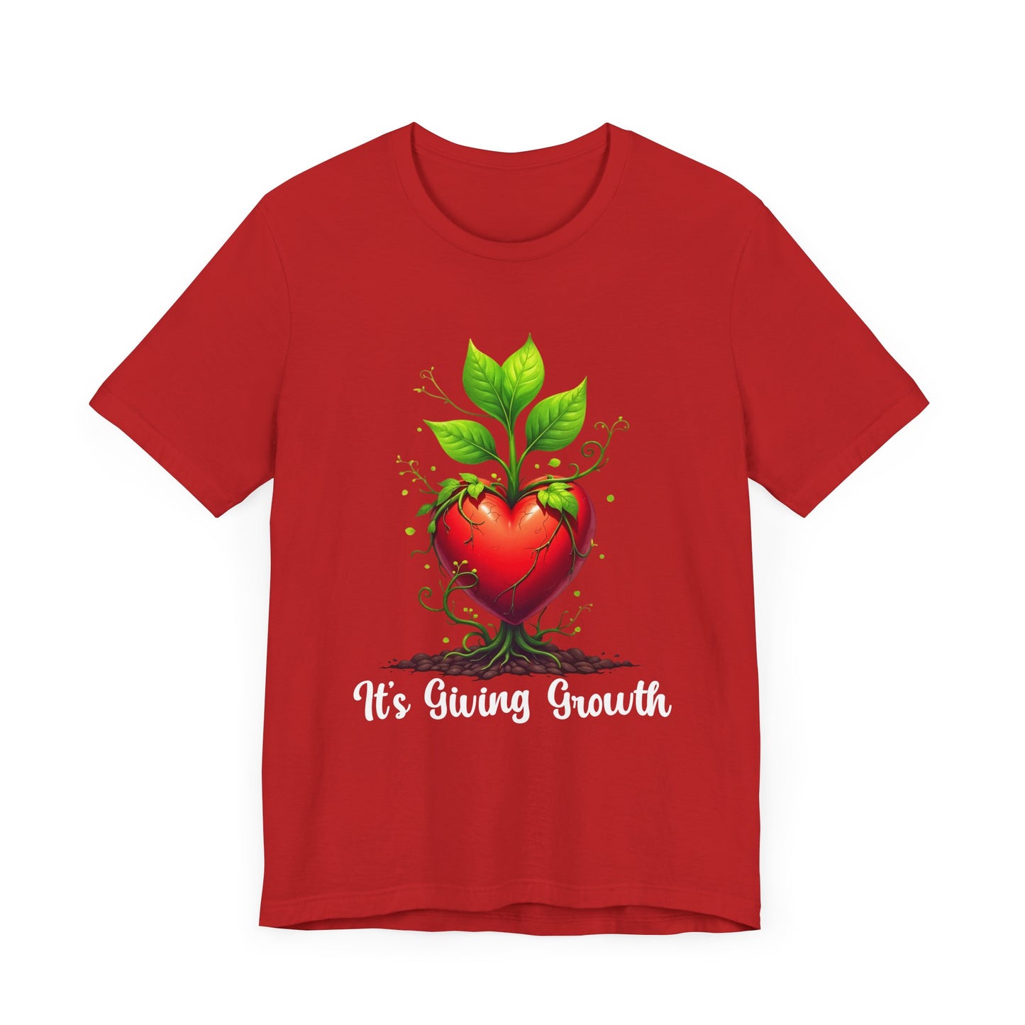It's Giving Growth – Plant with Red Heart Trunk Graphic T-Shirt