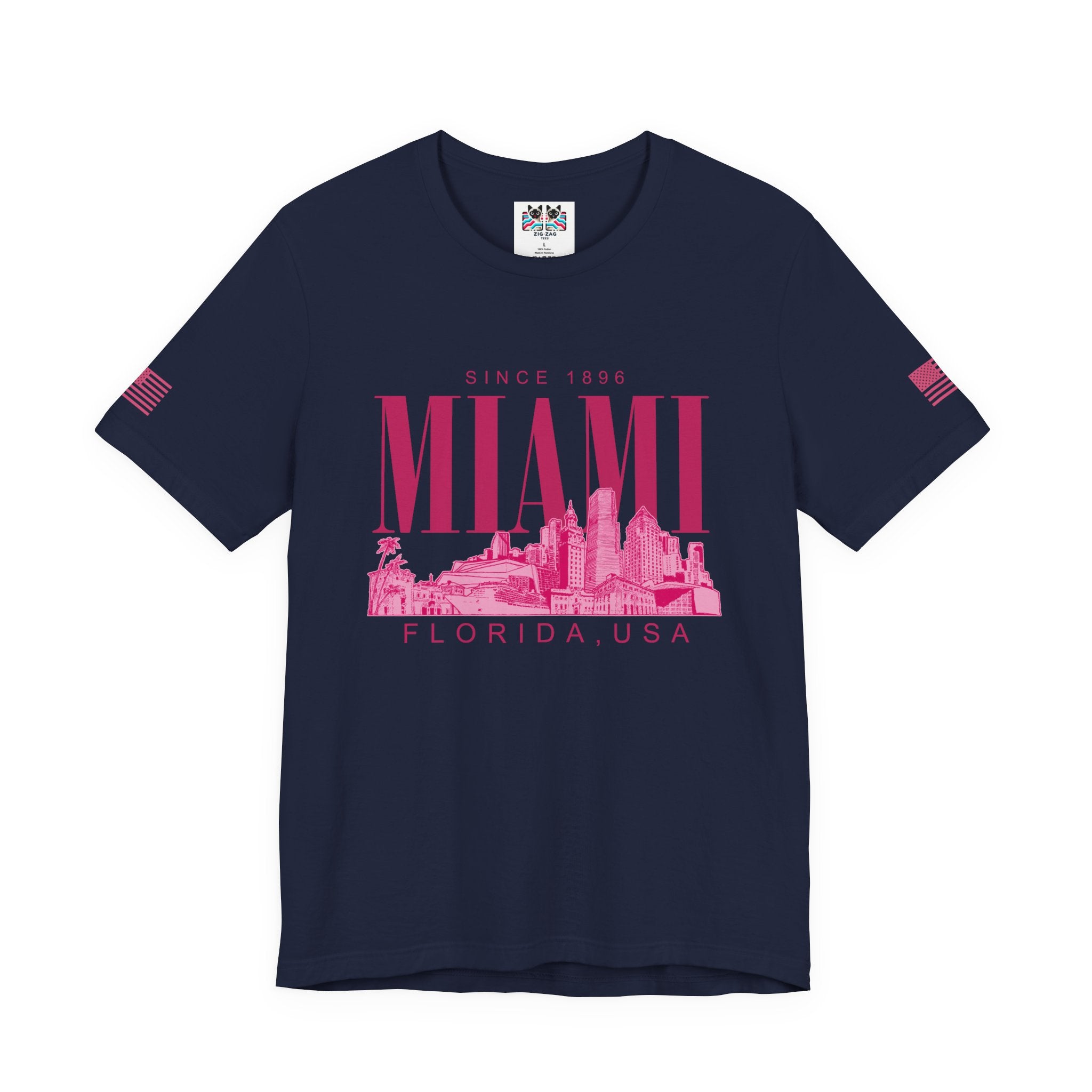 Miami Florida USA Since 1896 T-Shirt – Tonal Skyline Typography Graphic Tee