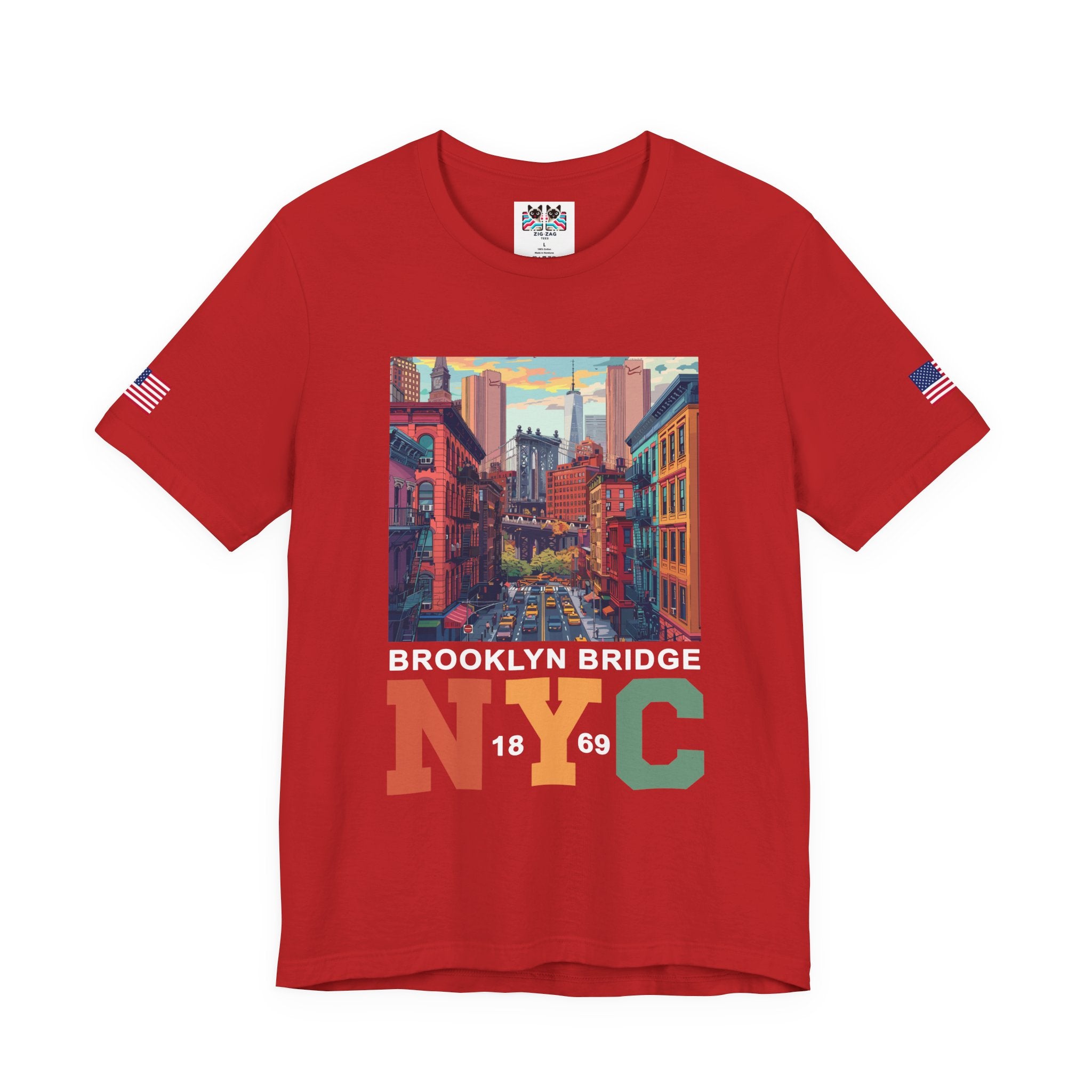 Brooklyn Bridge NYC T-Shirt - Vintage Street Scene Manhattan Bridge 1869 New York