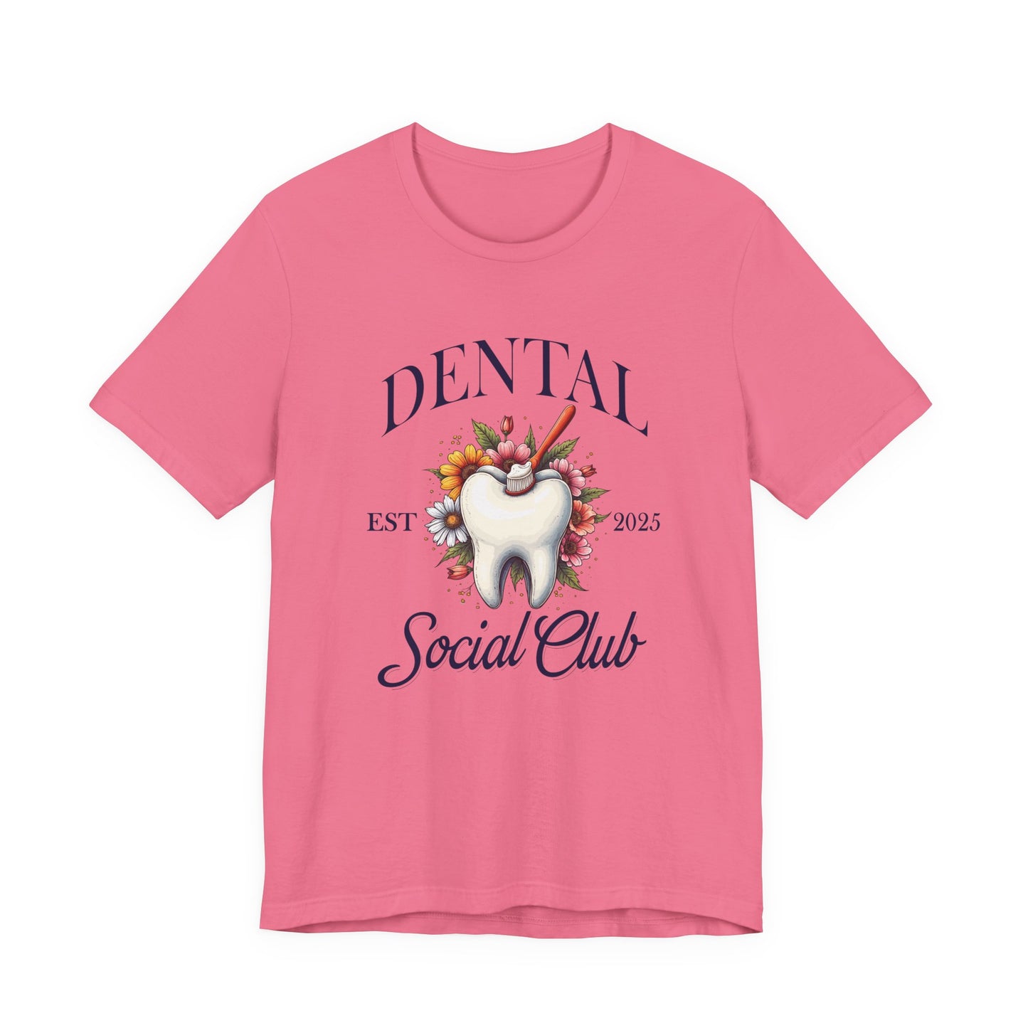 Dental Social Club T Shirt Large Tooth with Brush Paste Flowers Est 2025