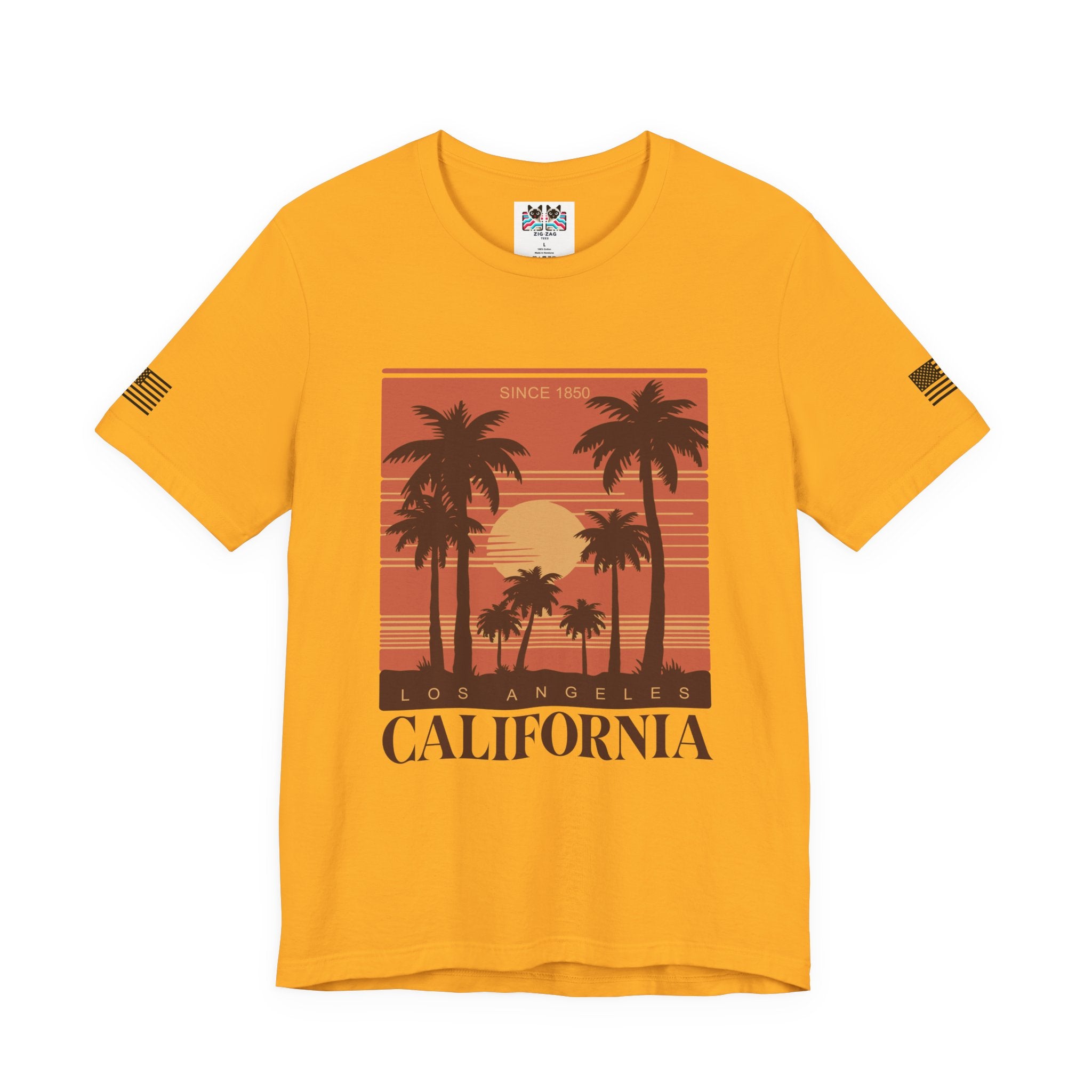 Los Angeles California Since 1850 T-Shirt – Retro Warm Sunset Palm Tree Square Tee