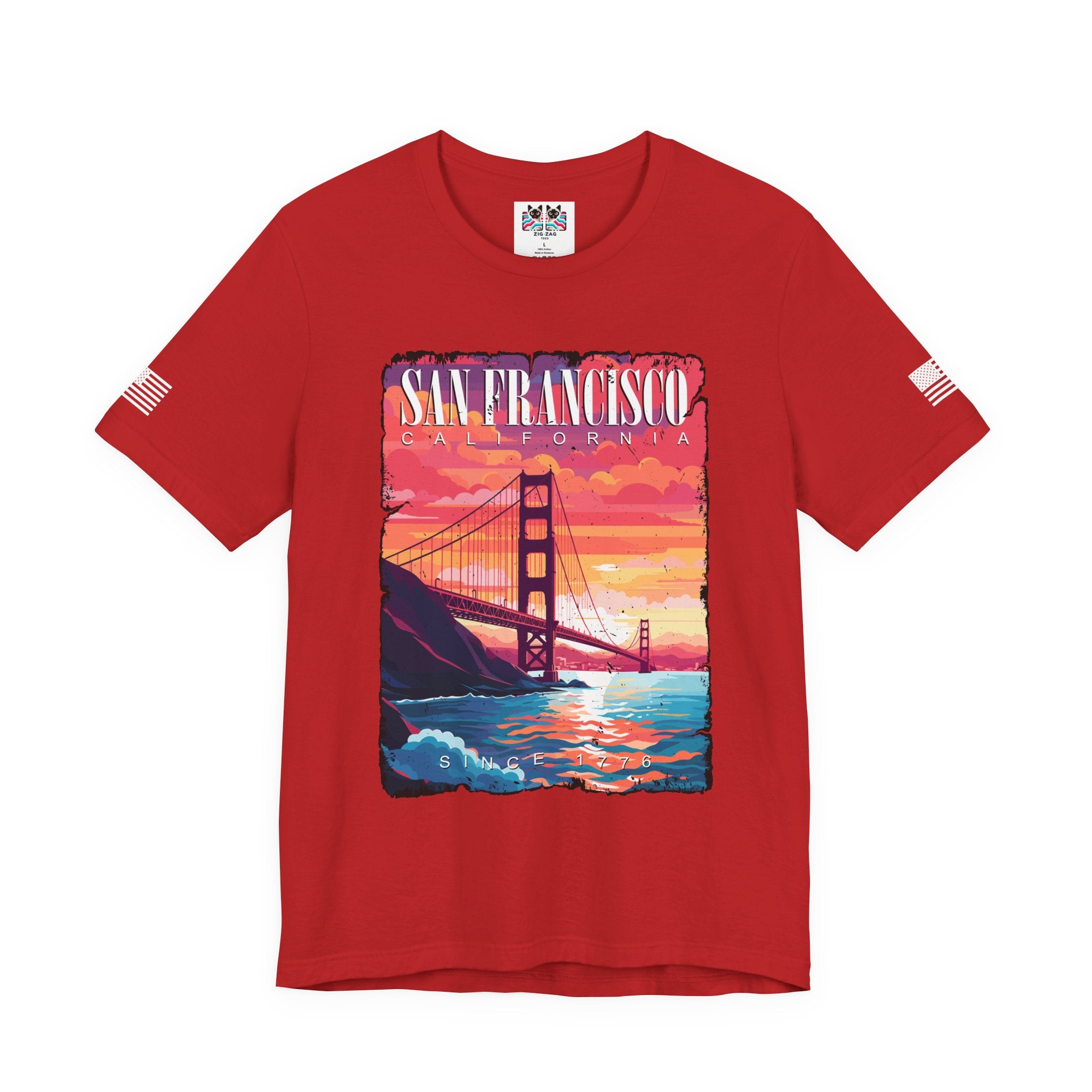 San Francisco California T-Shirt – Golden Gate Bridge Sunset Graphic Tee Since 1776