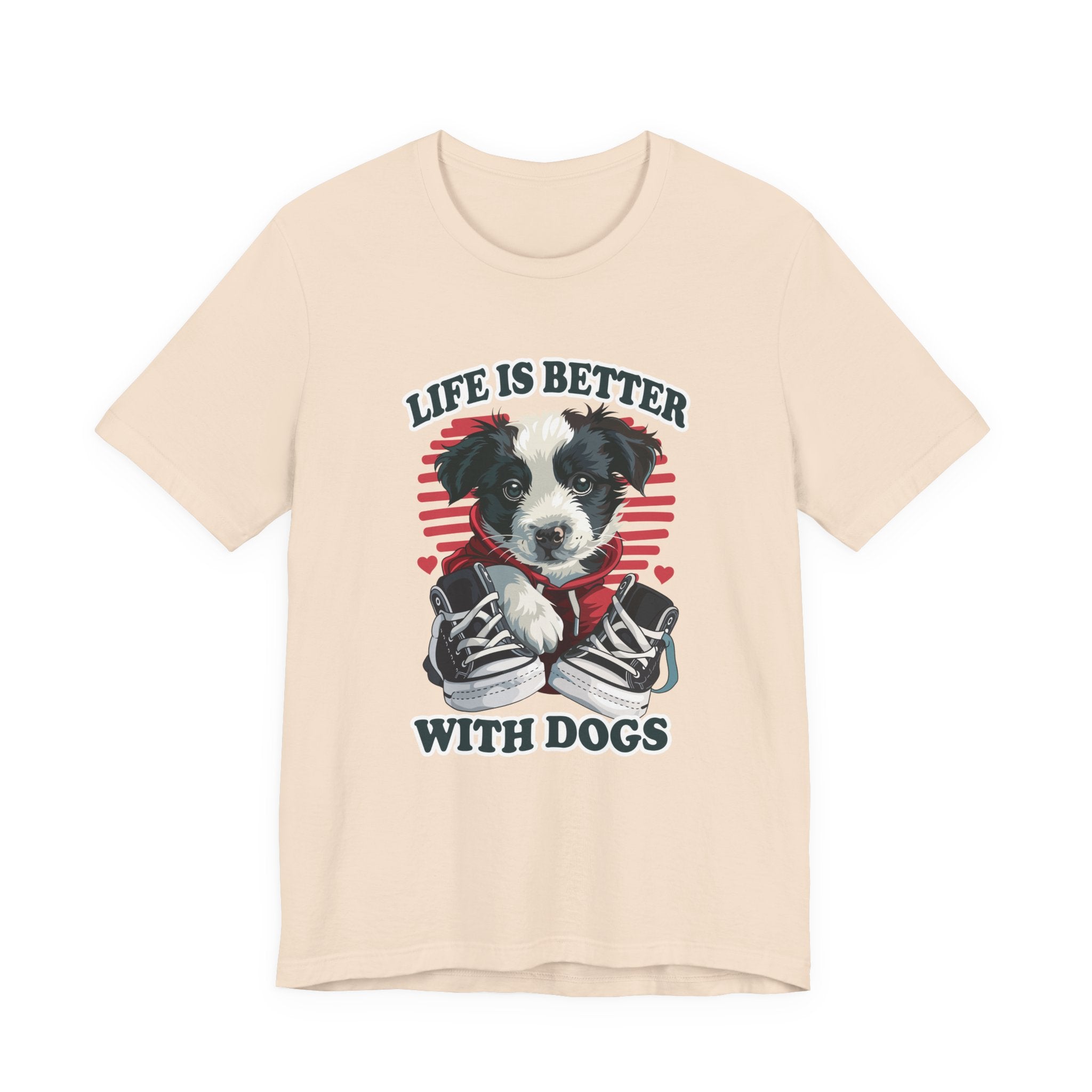 Life Is Better With Dogs T Shirt Cuddly Dog in Jacket Sitting by Shoes Graphic