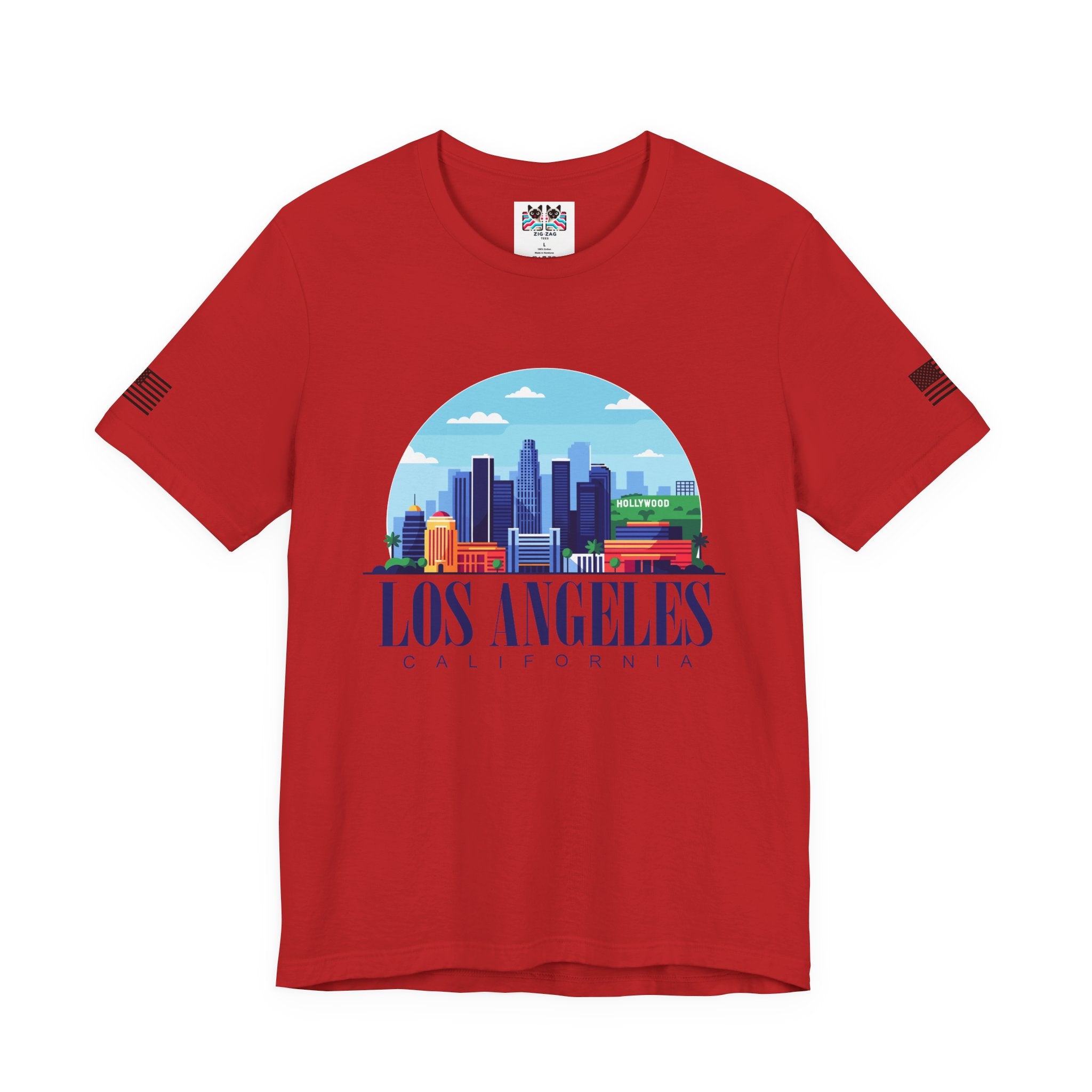 Los Angeles California T-Shirt – Hollywood Sign Colorful Illustrated Skyline Circle Tee