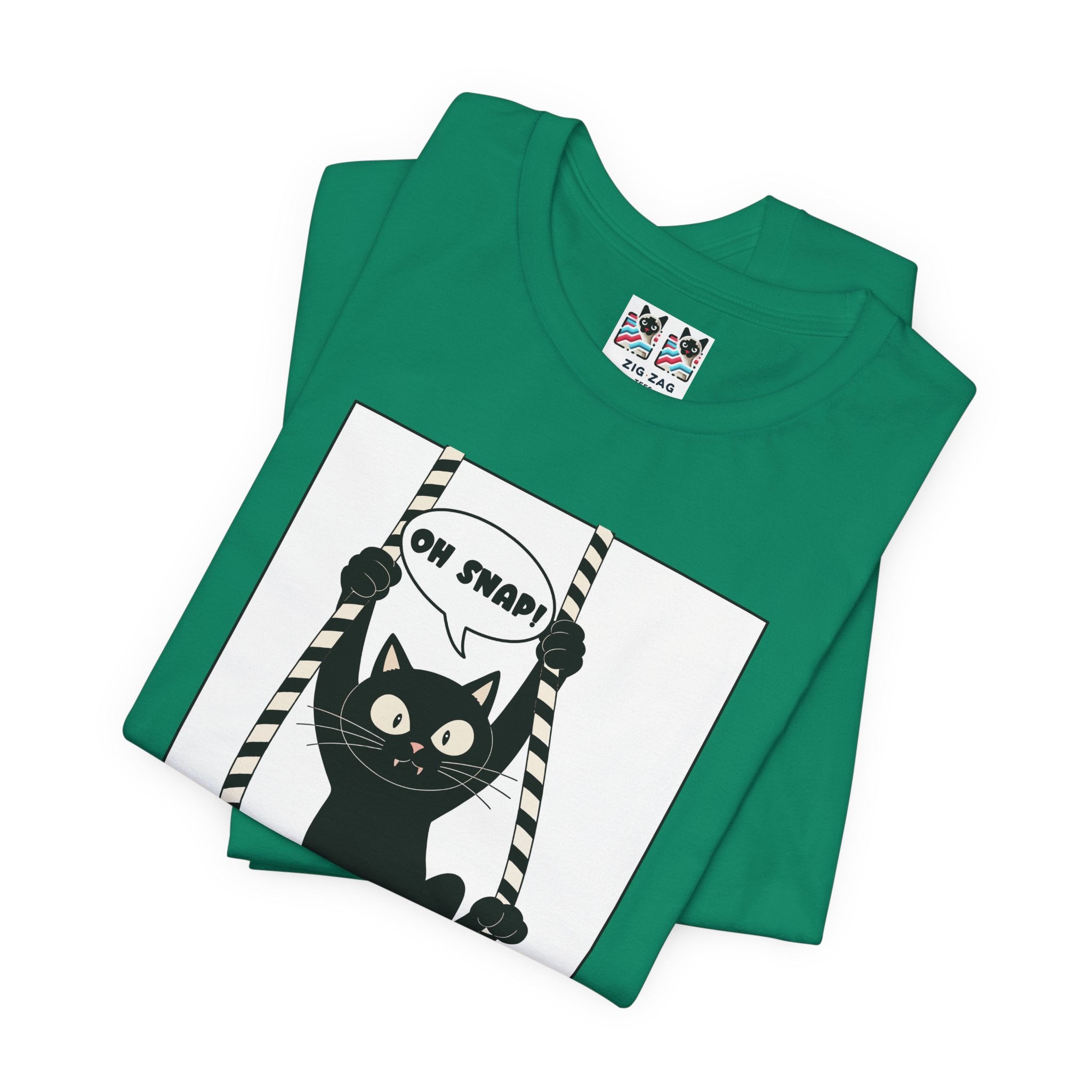 Custom T-Shirt - Oh Snap Funny Cat T-Shirt – Cat Hanging from Blinds Mischievous Kitten Humor Graphic Tee