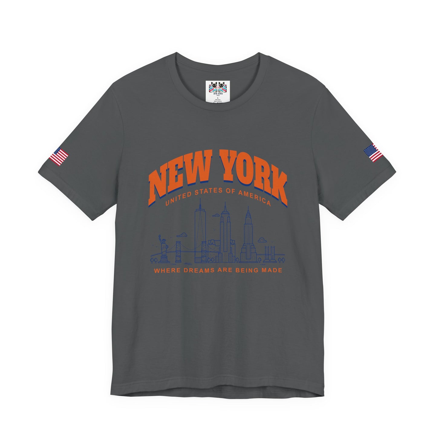 New York Dreams T-Shirt - Where Dreams Are Being Made USA Orange Blue Skyline