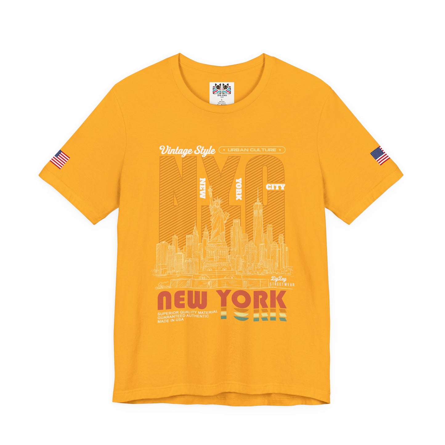Vintage NYC T-Shirt - New York City Urban Culture Retro Orange Striped Design