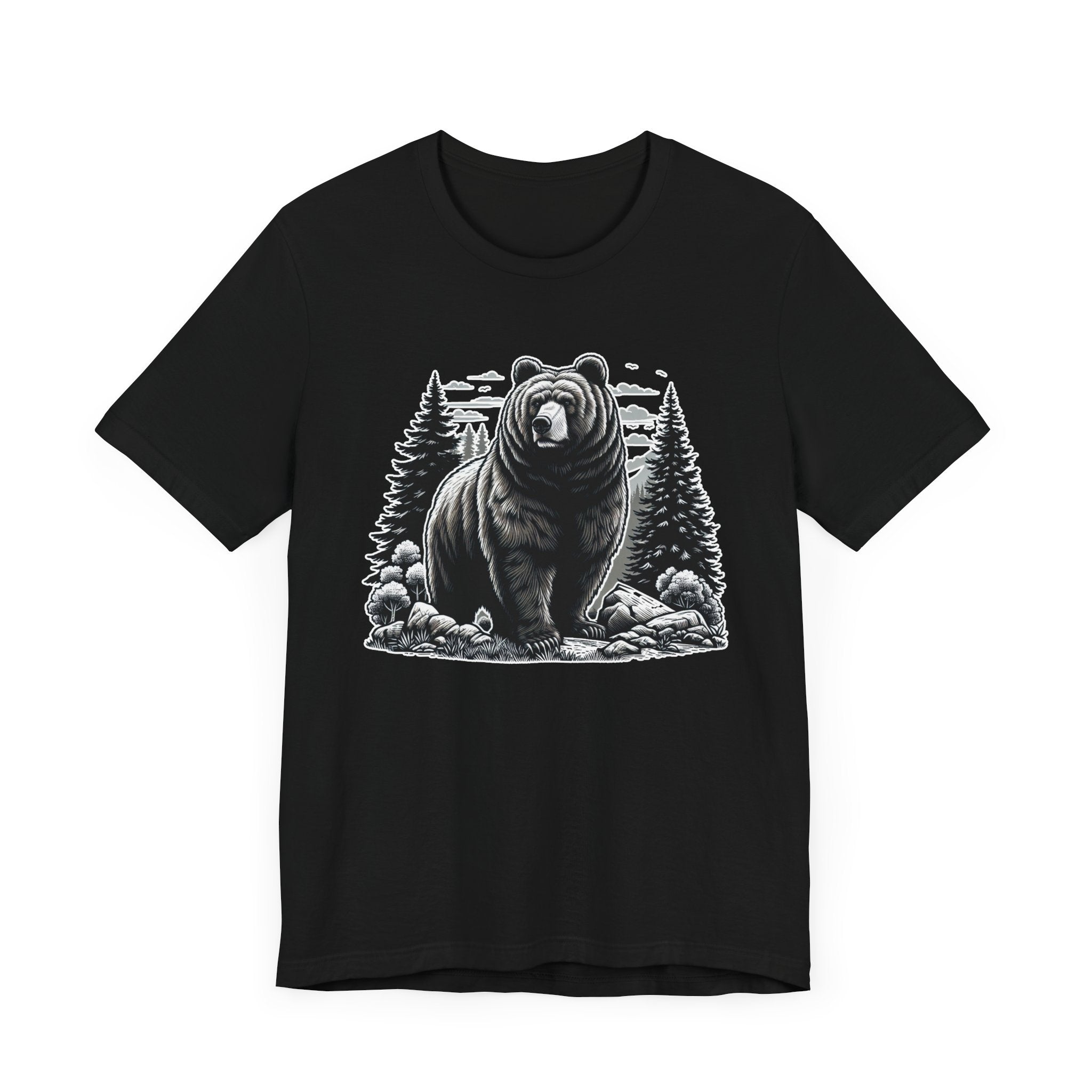 Majestic Wild Bear gazes intently at Stream Edge captivating Graphic T-Shirt