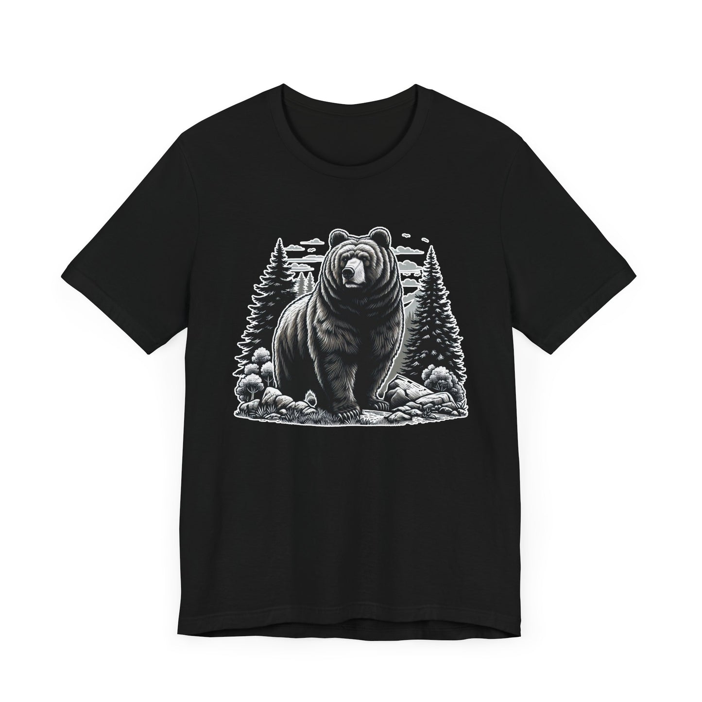 Majestic Wild Bear gazes intently at Stream Edge captivating Graphic T-Shirt