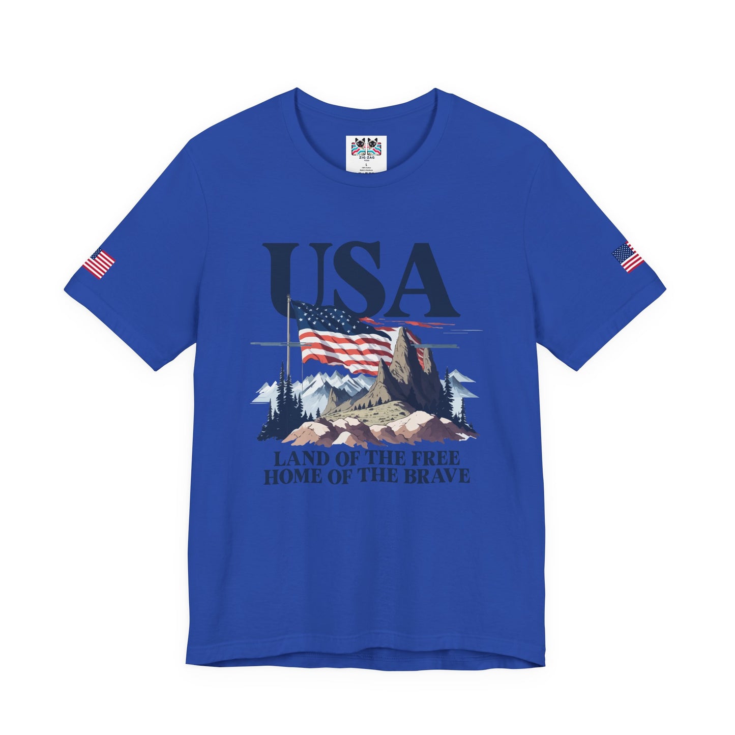 USA Land of the Free Home of the Brave T-Shirt – Mountain Flag Nature Patriotic Graphic Tee