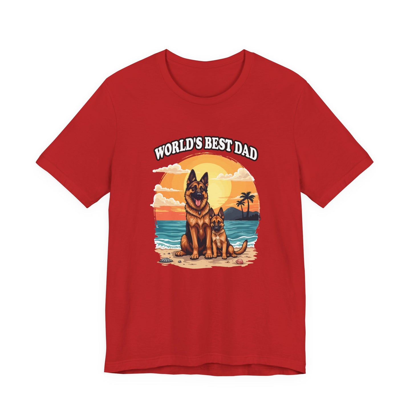 Worlds Best Dad Tshirt German Shepherd Dog Father and Puppy Beach Sunset Design