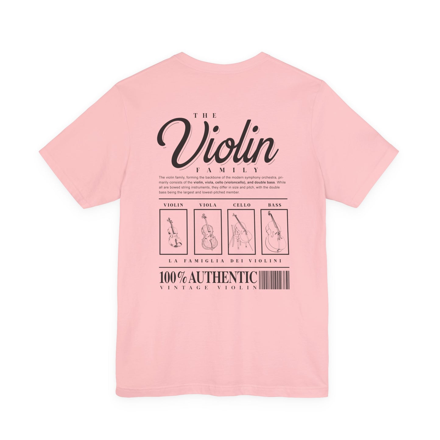 The Violin Family T-Shirt – Illustrated Guide to String Instrument Lineage [Violin, Viola, Cello, Bass]