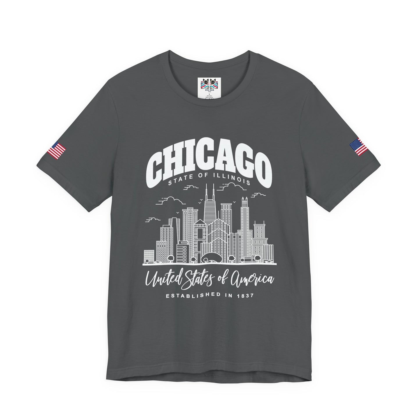 Chicago Illinois T-Shirt - State of Illinois Est 1837 White Skyline Design