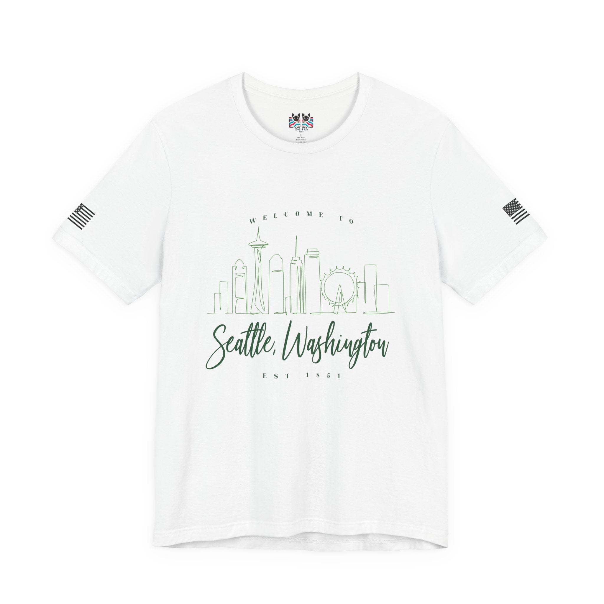 Welcome to Seattle Washington Minimalist Skyline T-Shirt | Seattle EST 1851 Line Art Tee | Pacific Northwest Gift