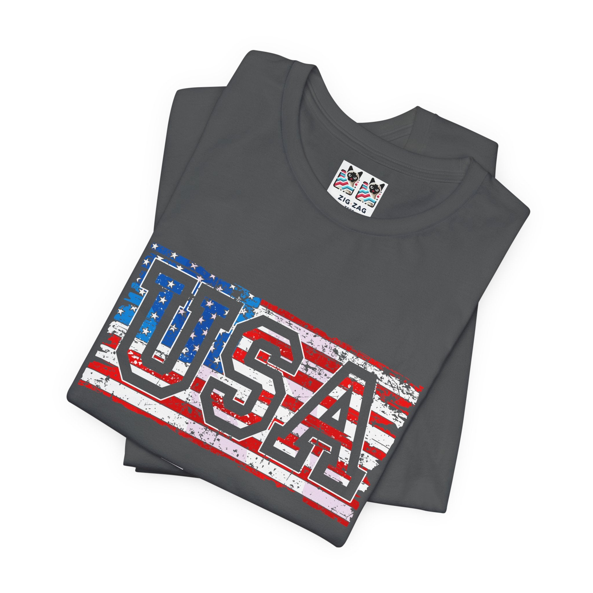 Custom T-Shirt - USA Vintage Collegiate T-Shirt – Retro American Flag Typography Graphic Tee