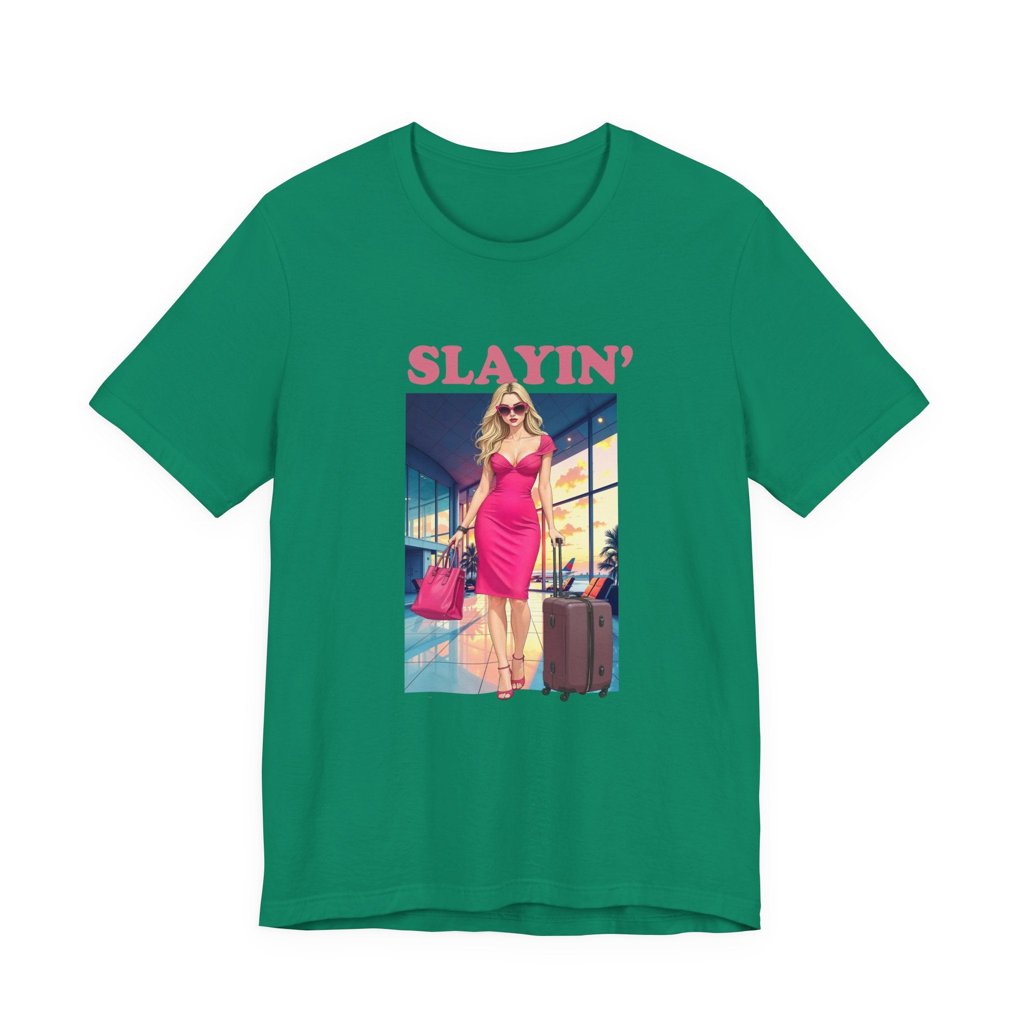 Slayin’ – Pink Airport Lounge Fashion Graphic T-Shirt